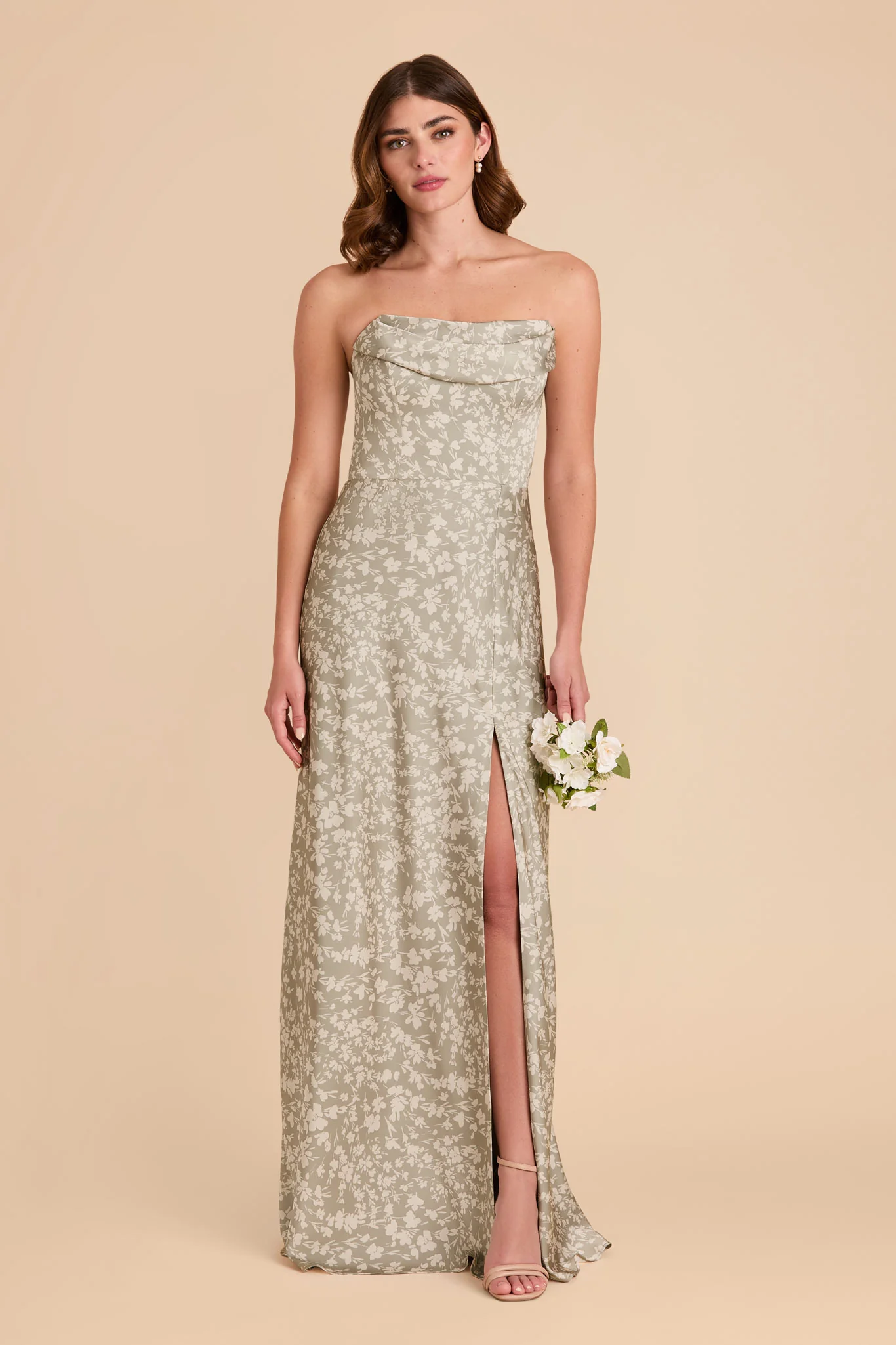 Mia Matte Satin Dress - Moss Green Dreamy Floral - Image 2