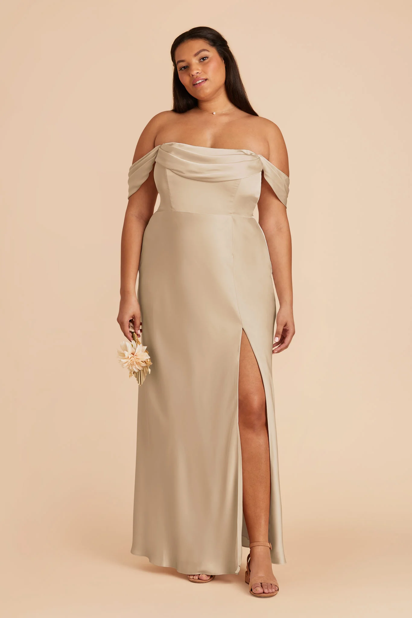 Mia Matte Satin Dress - Neutral Champagne - Image 2