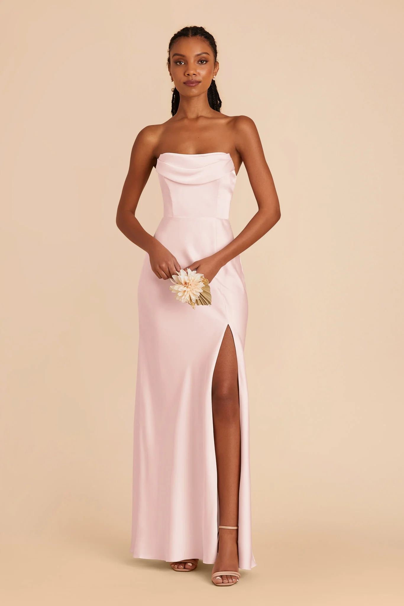 Mia Matte Satin Dress - Pale Blush - Image 4
