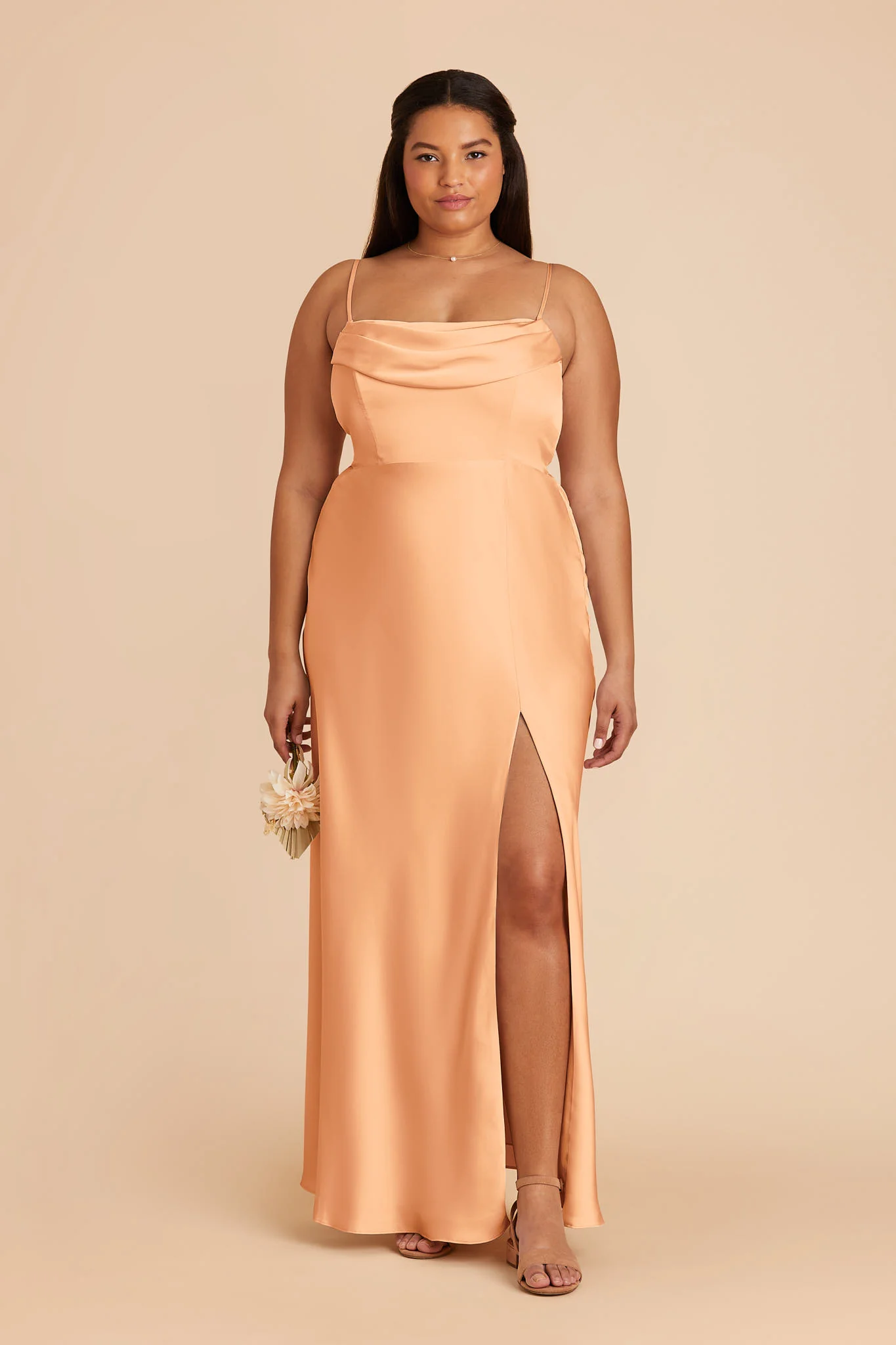 Mia Matte Satin Dress - Peach - Image 9