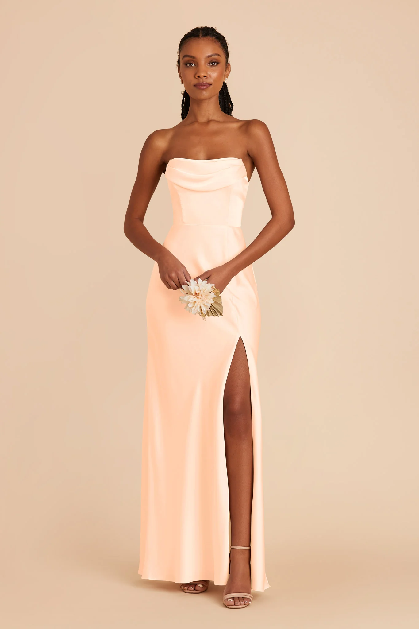 Mia Matte Satin Dress - Peach Cream - Image 4