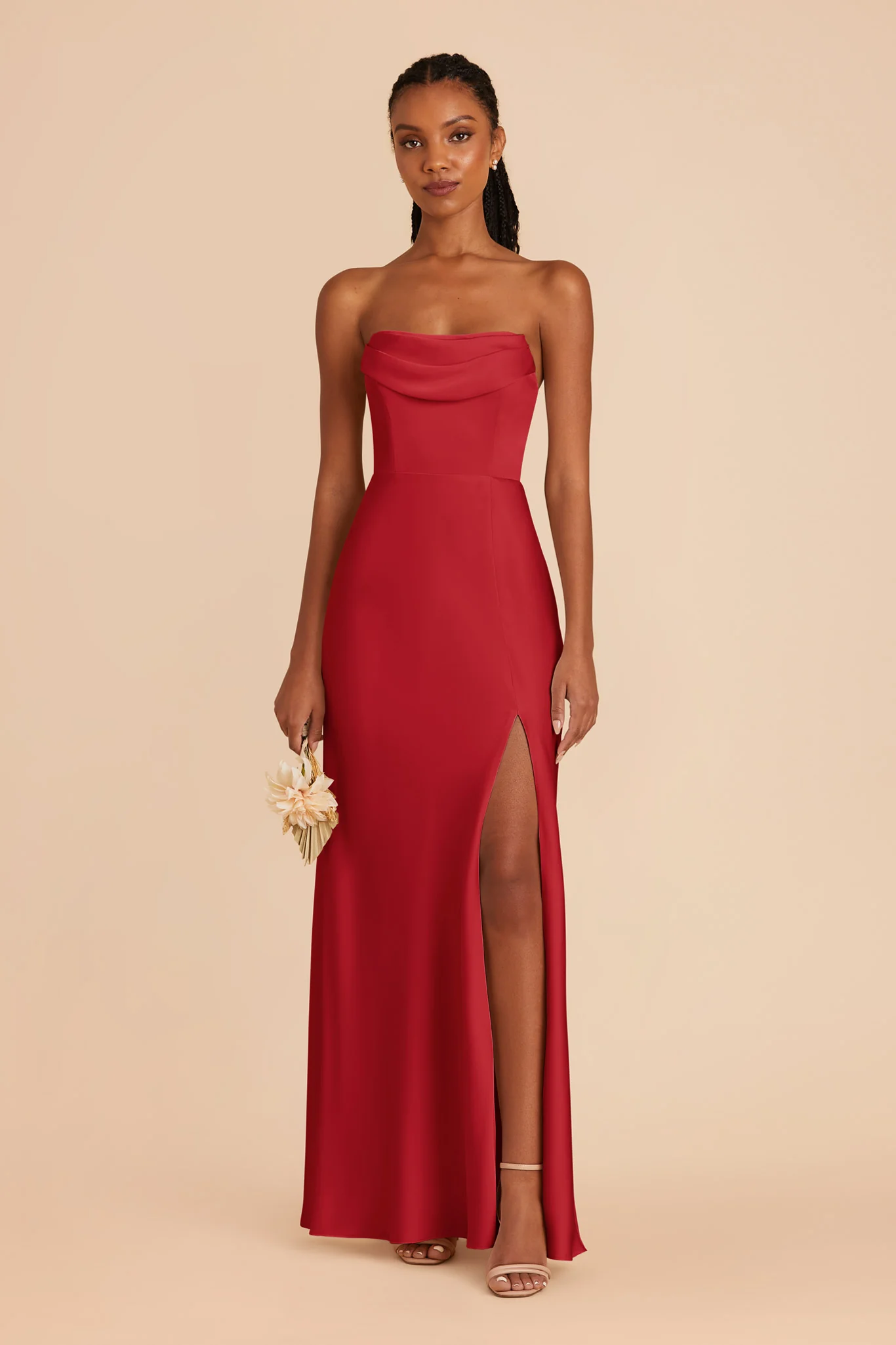 Mia Matte Satin Dress - Ruby Red - Image 8