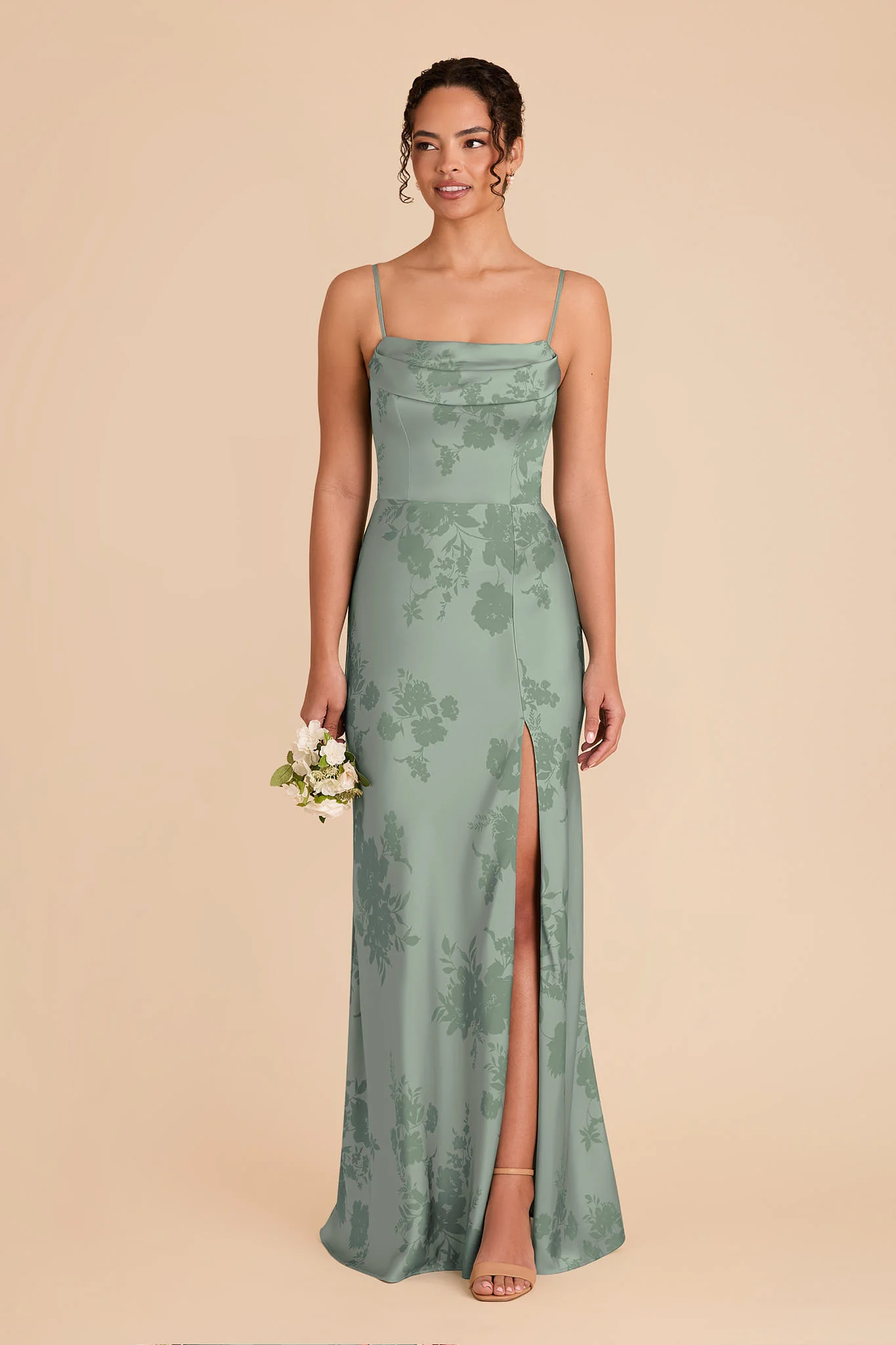 Mia Matte Satin Dress - Sage Whimsical Blooms - Image 3