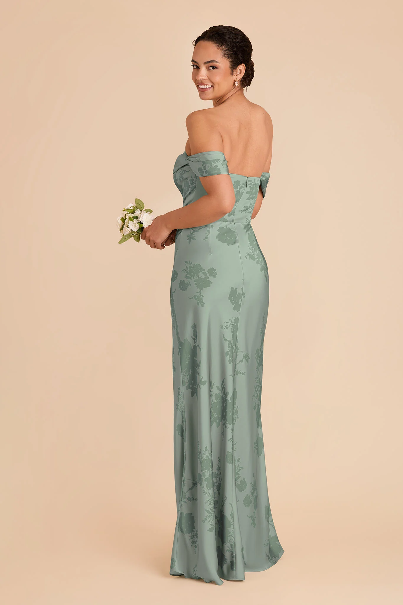 Mia Matte Satin Dress - Sage Whimsical Blooms - Image 4