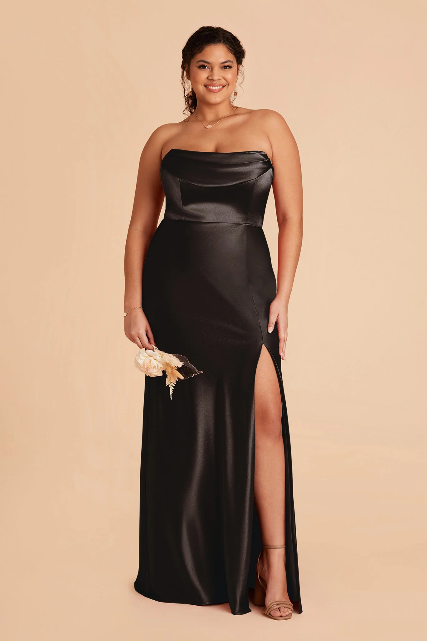 Mia Shiny Satin Dress - Black - Image 2