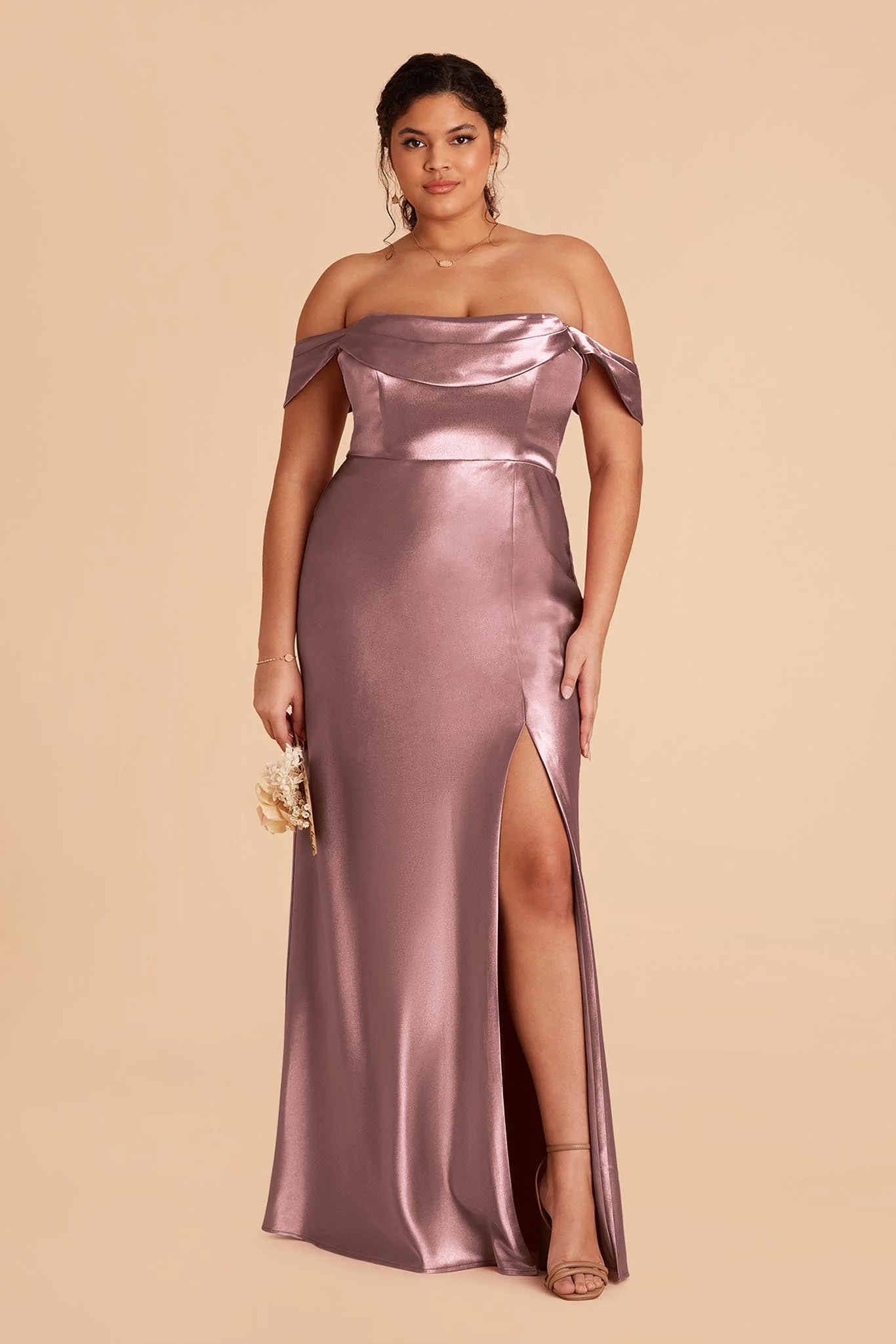 Mia Shiny Satin Dress - Dark Mauve - Image 9