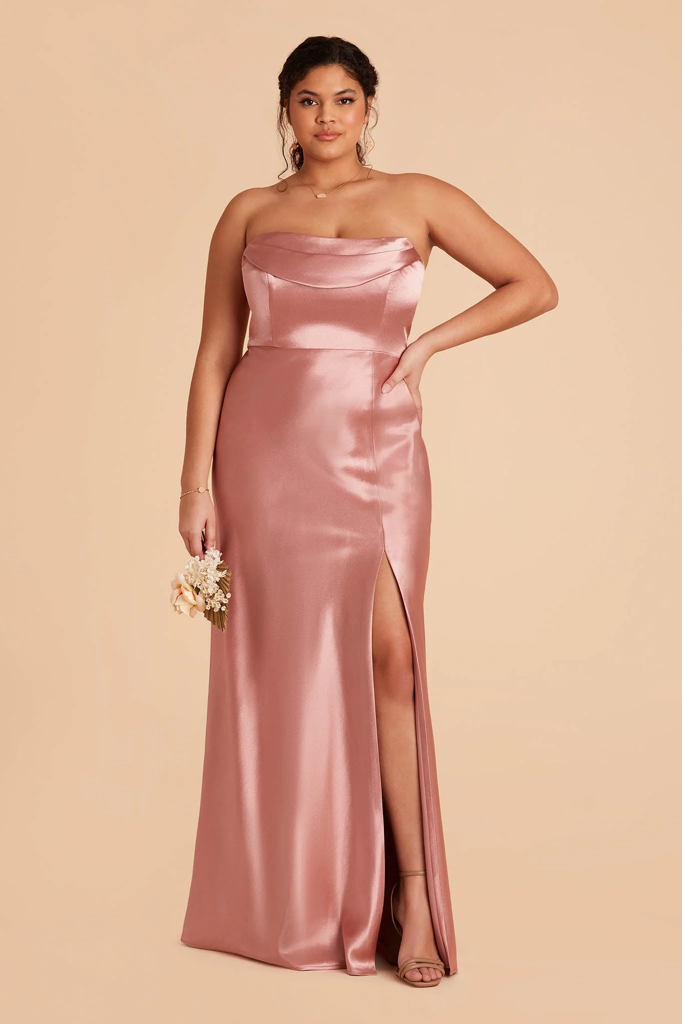 Mia Shiny Satin Dress - Desert Rose - Image 19