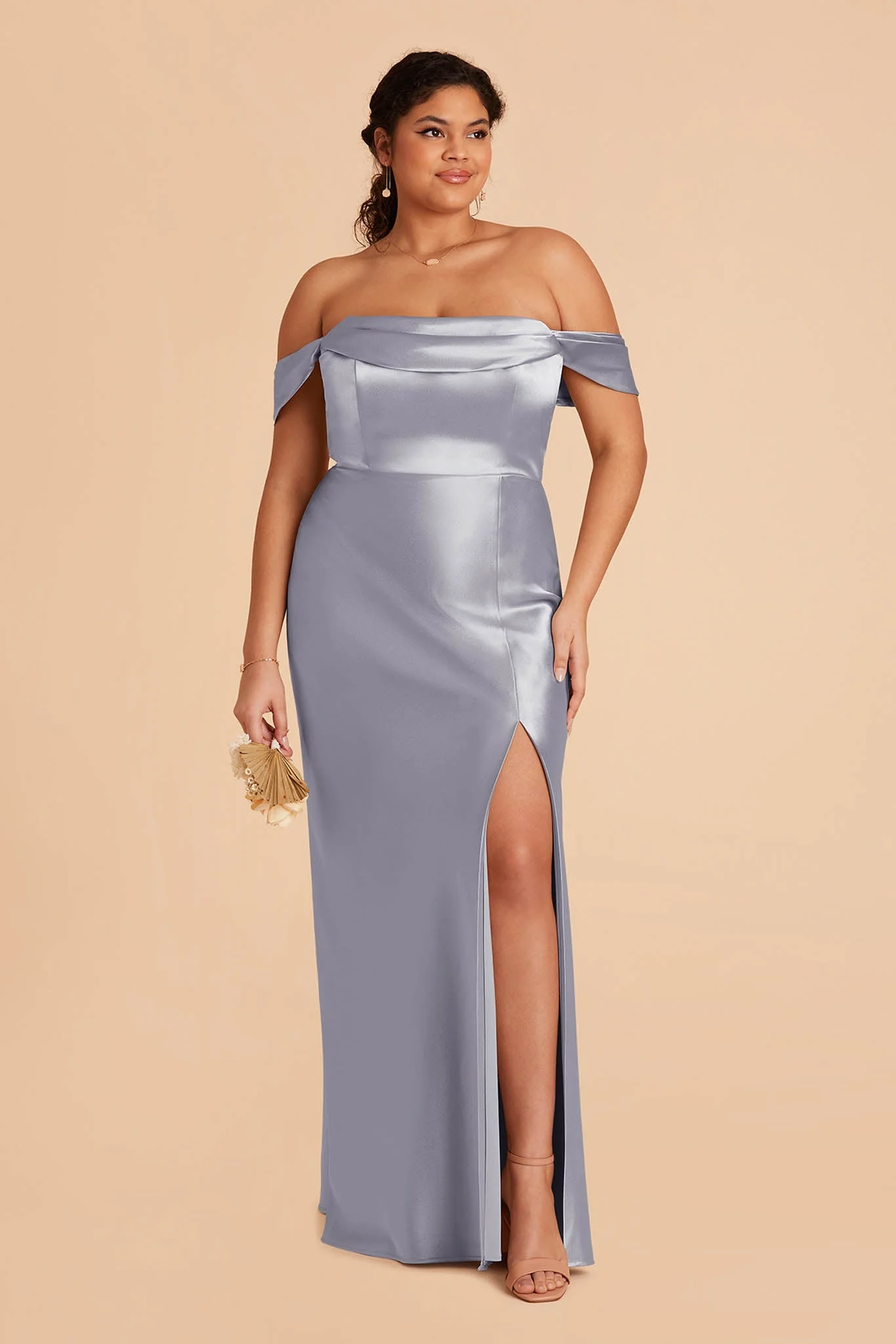 Mia Shiny Satin Dress - Dusty Blue - Image 12