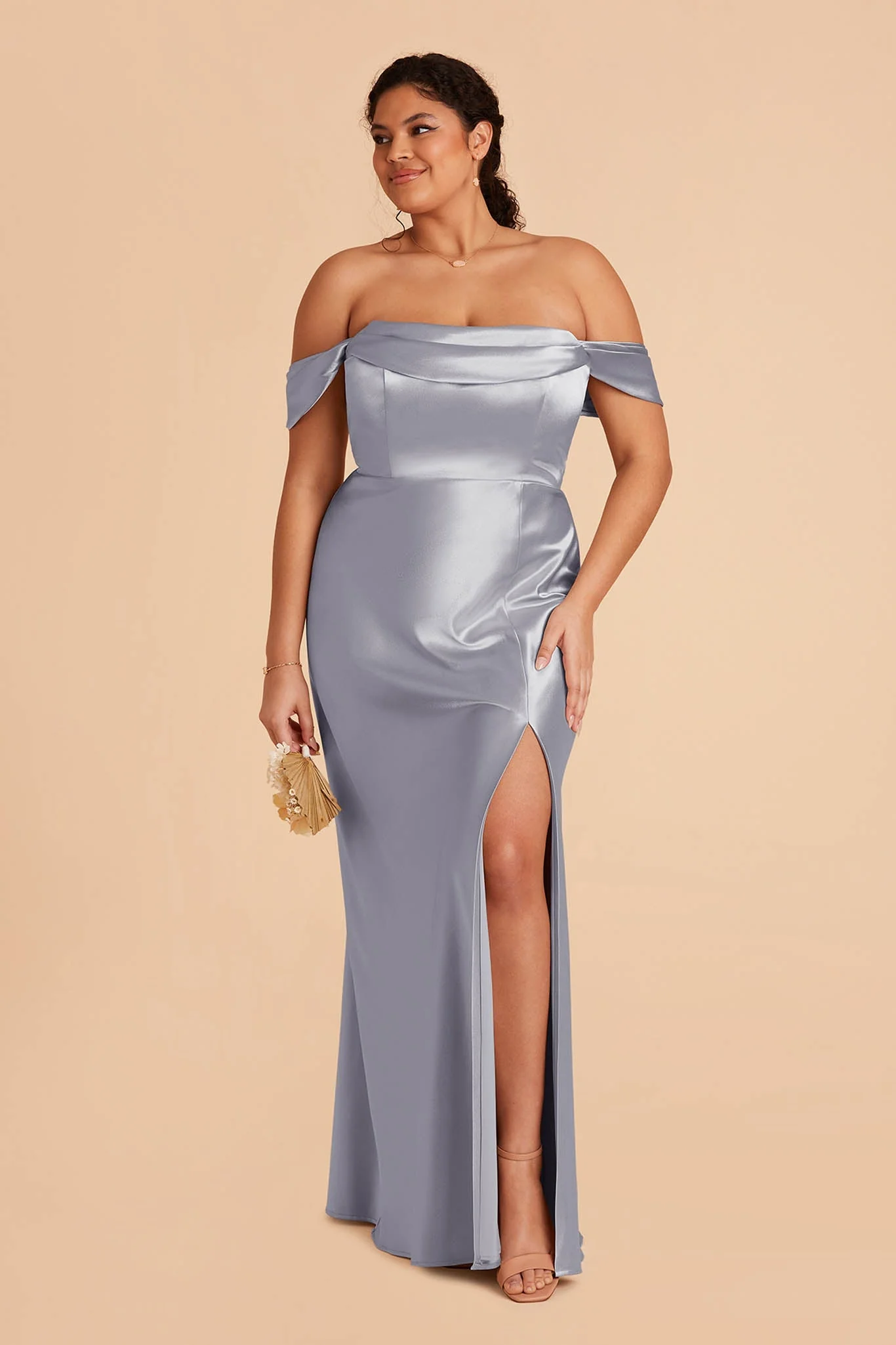 Mia Shiny Satin Dress - Dusty Blue - Image 13