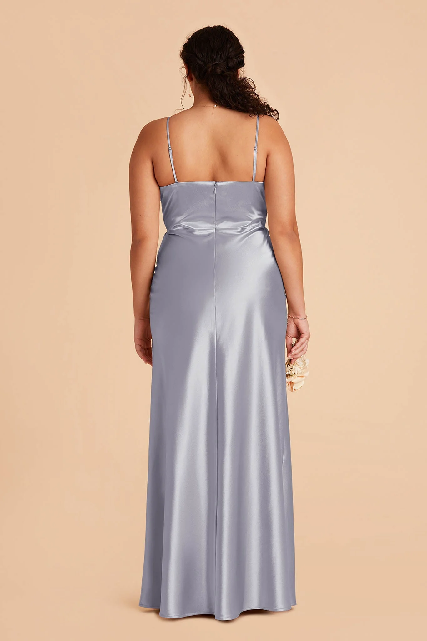 Mia Shiny Satin Dress - Dusty Blue - Image 14