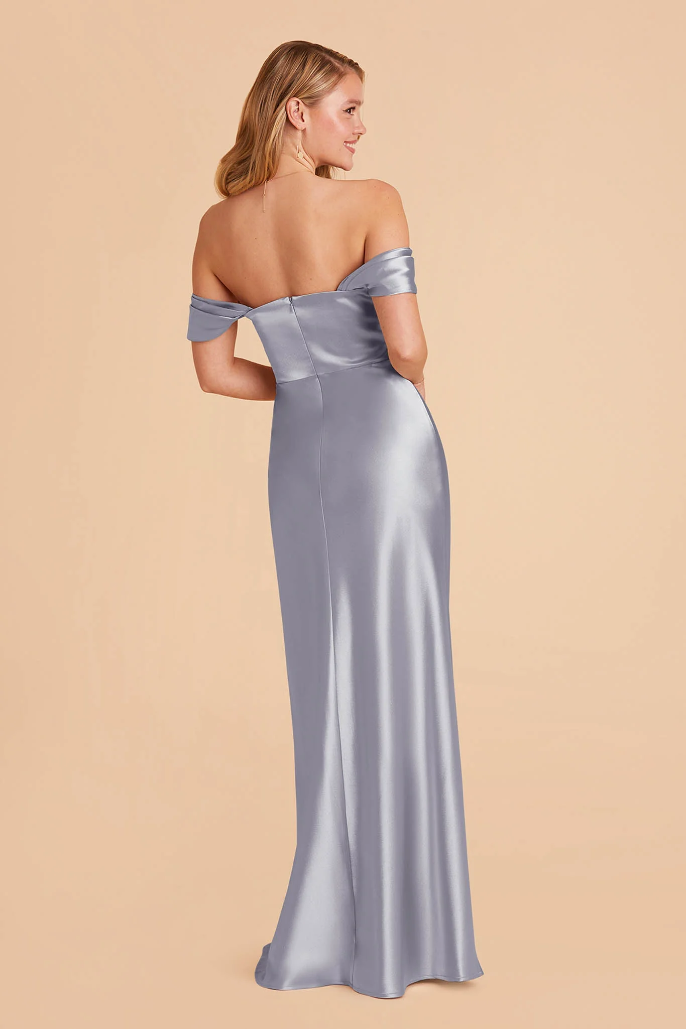 Mia Shiny Satin Dress - Dusty Blue - Image 8