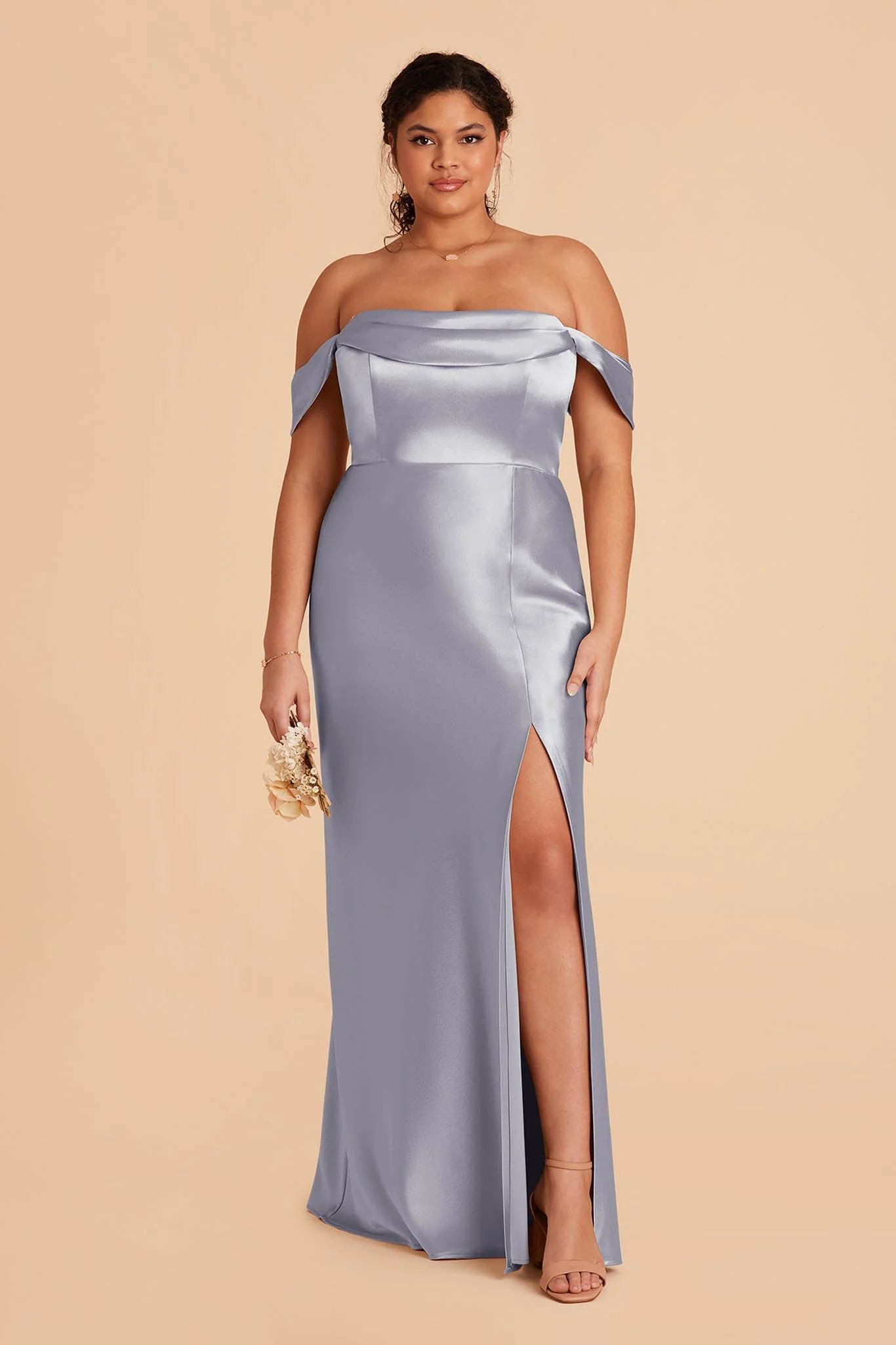 Mia Shiny Satin Dress - Dusty Blue - Image 9