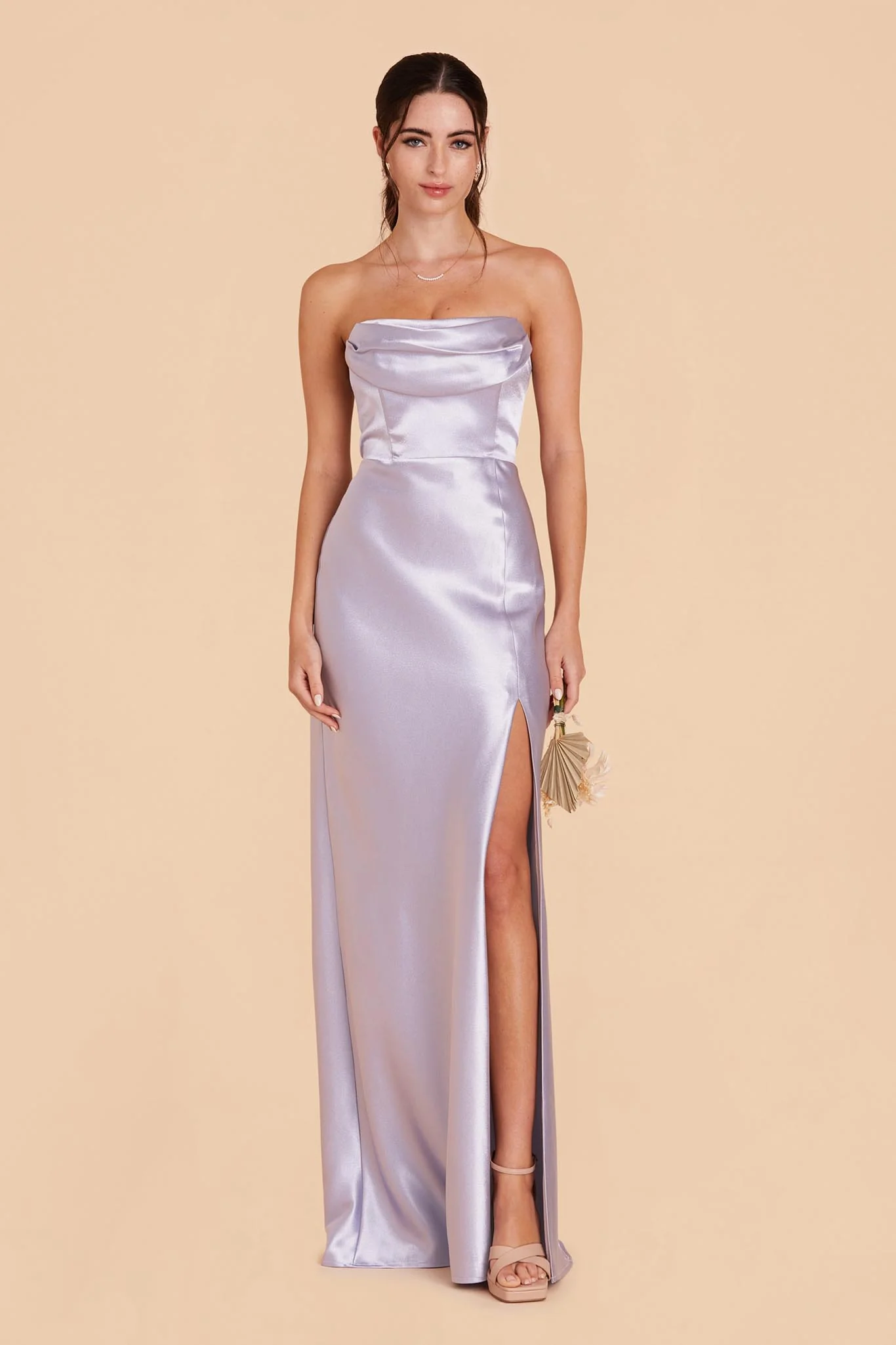 Mia Shiny Satin Dress - Dusty Lilac - Image 3
