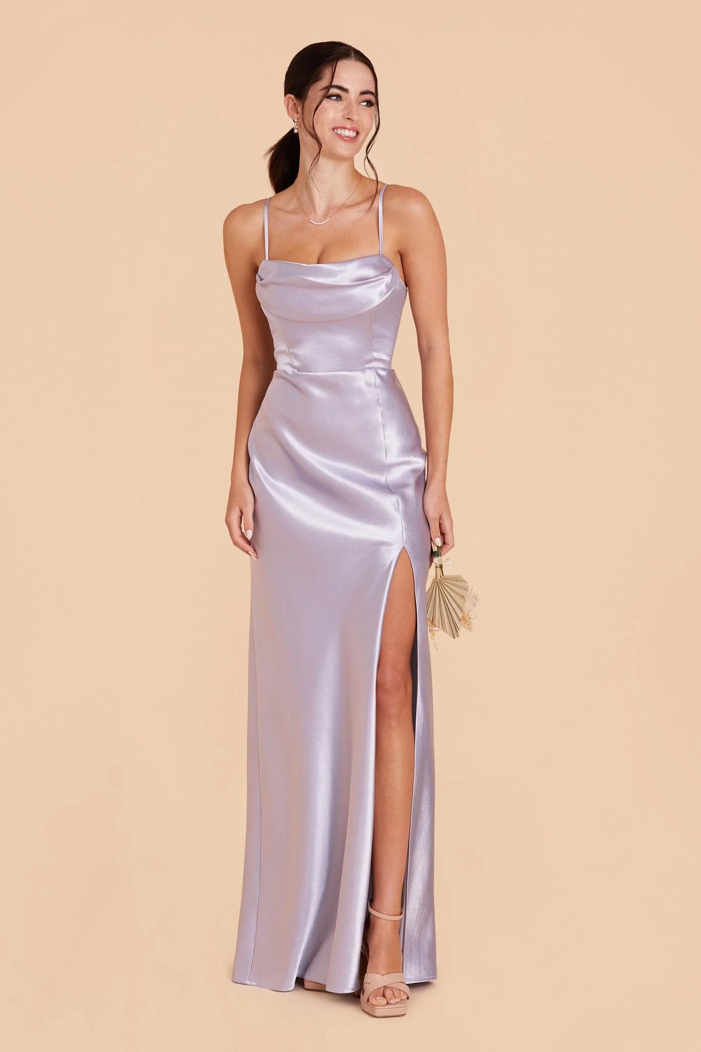 Mia Shiny Satin Dress - Dusty Lilac - Image 5