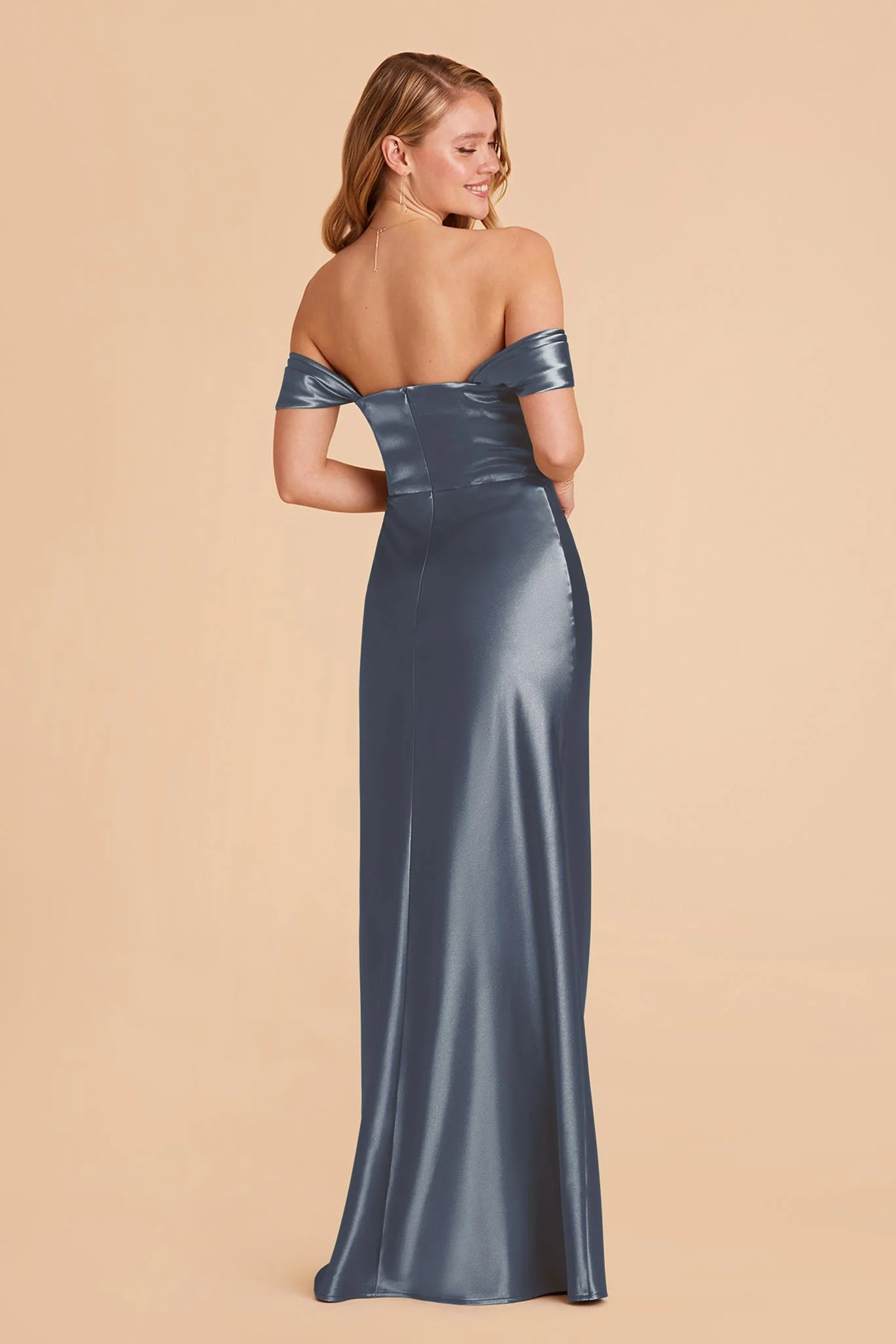 Mia Shiny Satin Dress - French Blue - Image 6