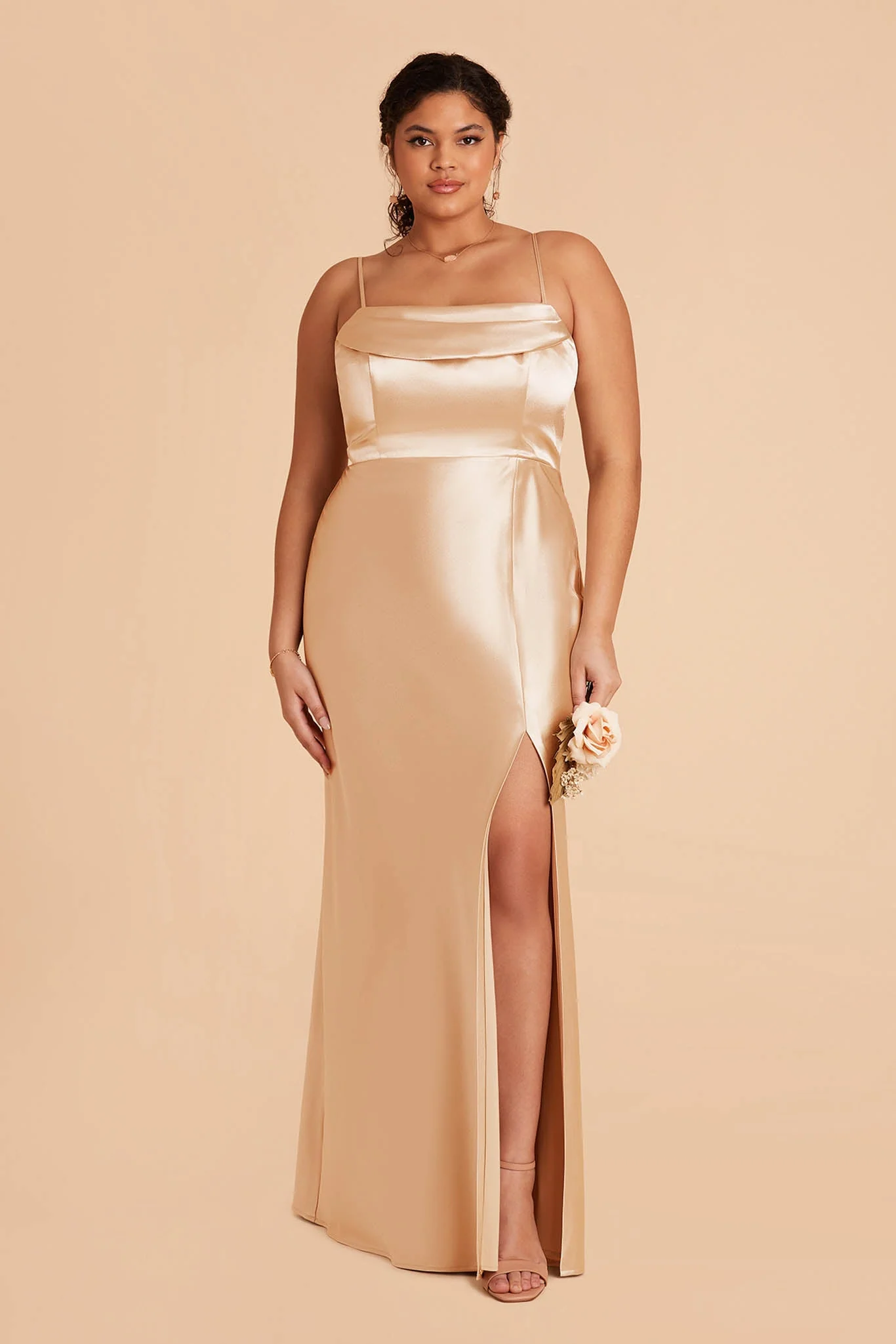 Mia Shiny Satin Dress - Gold - Image 10