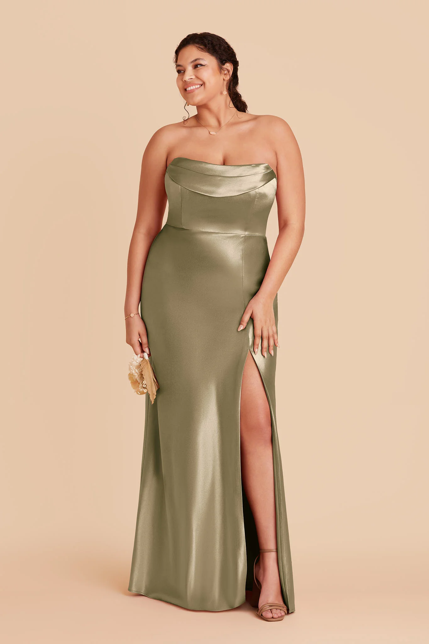 Mia Shiny Satin Dress - Moss Green - Image 5