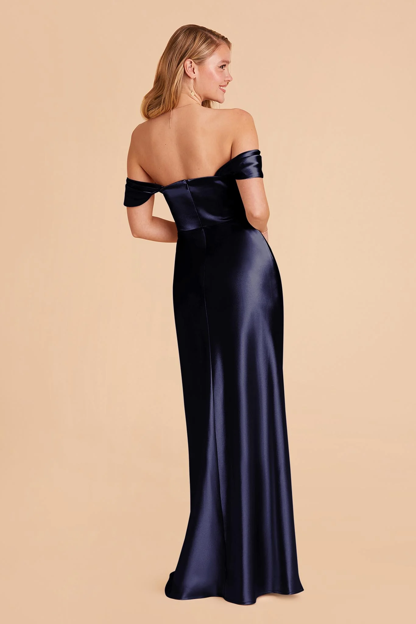 Mia Shiny Satin Dress - Navy - Image 7