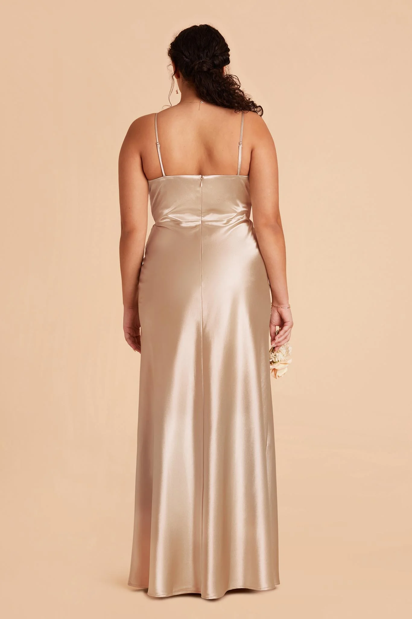 Mia Shiny Satin Dress - Neutral Champagne - Image 11