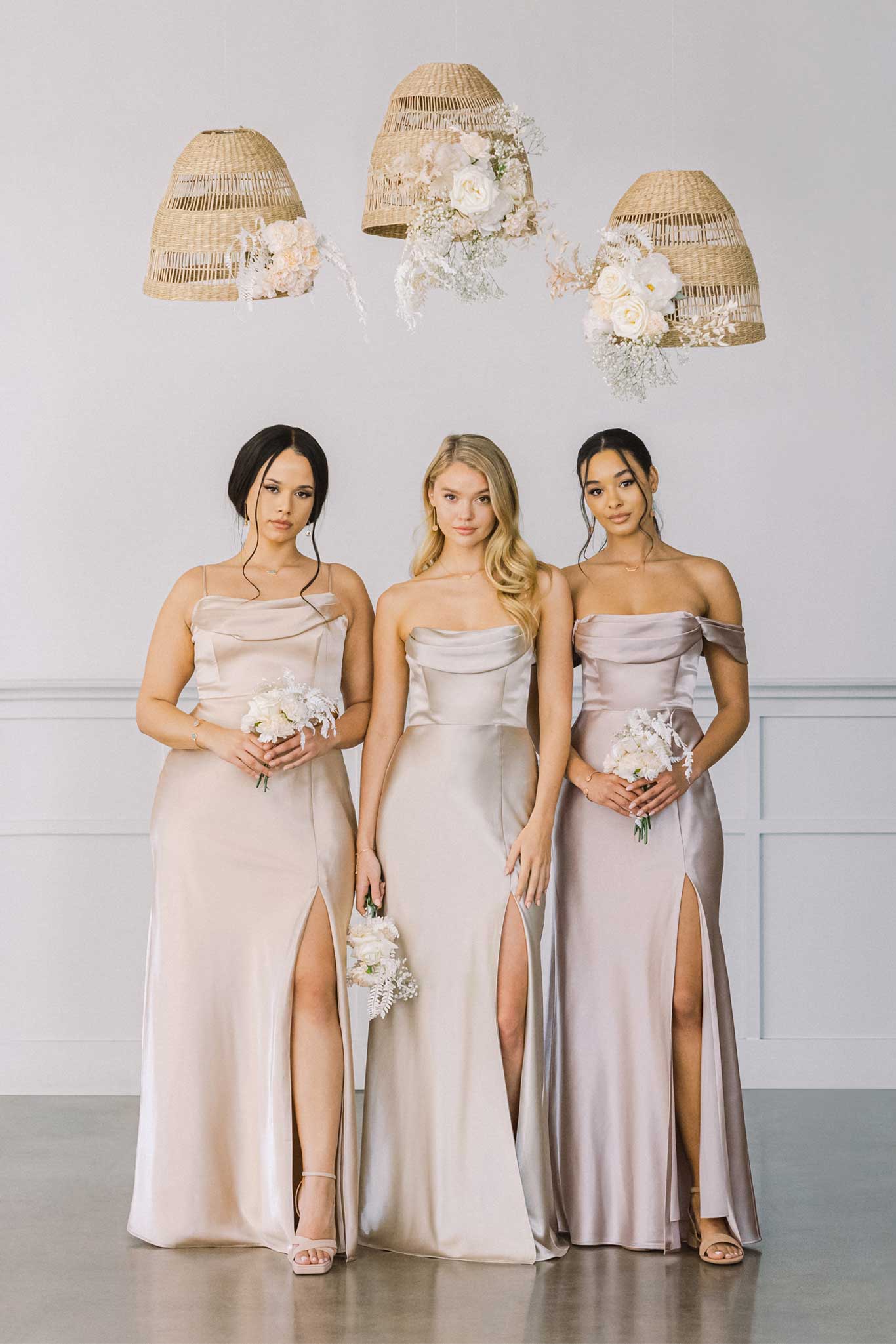 Mia Shiny Satin Dress - Neutral Champagne - Image 2
