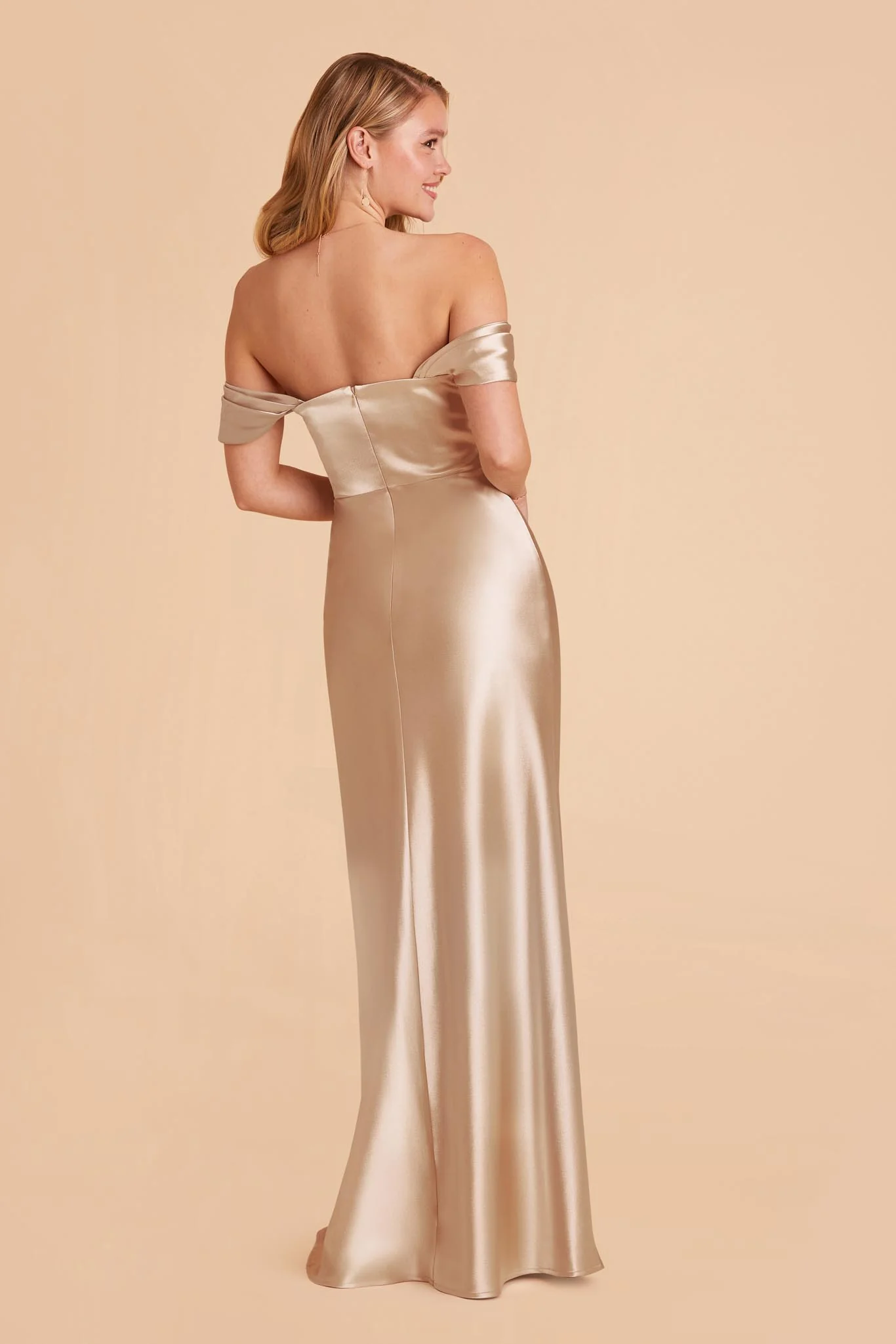Mia Shiny Satin Dress - Neutral Champagne - Image 7
