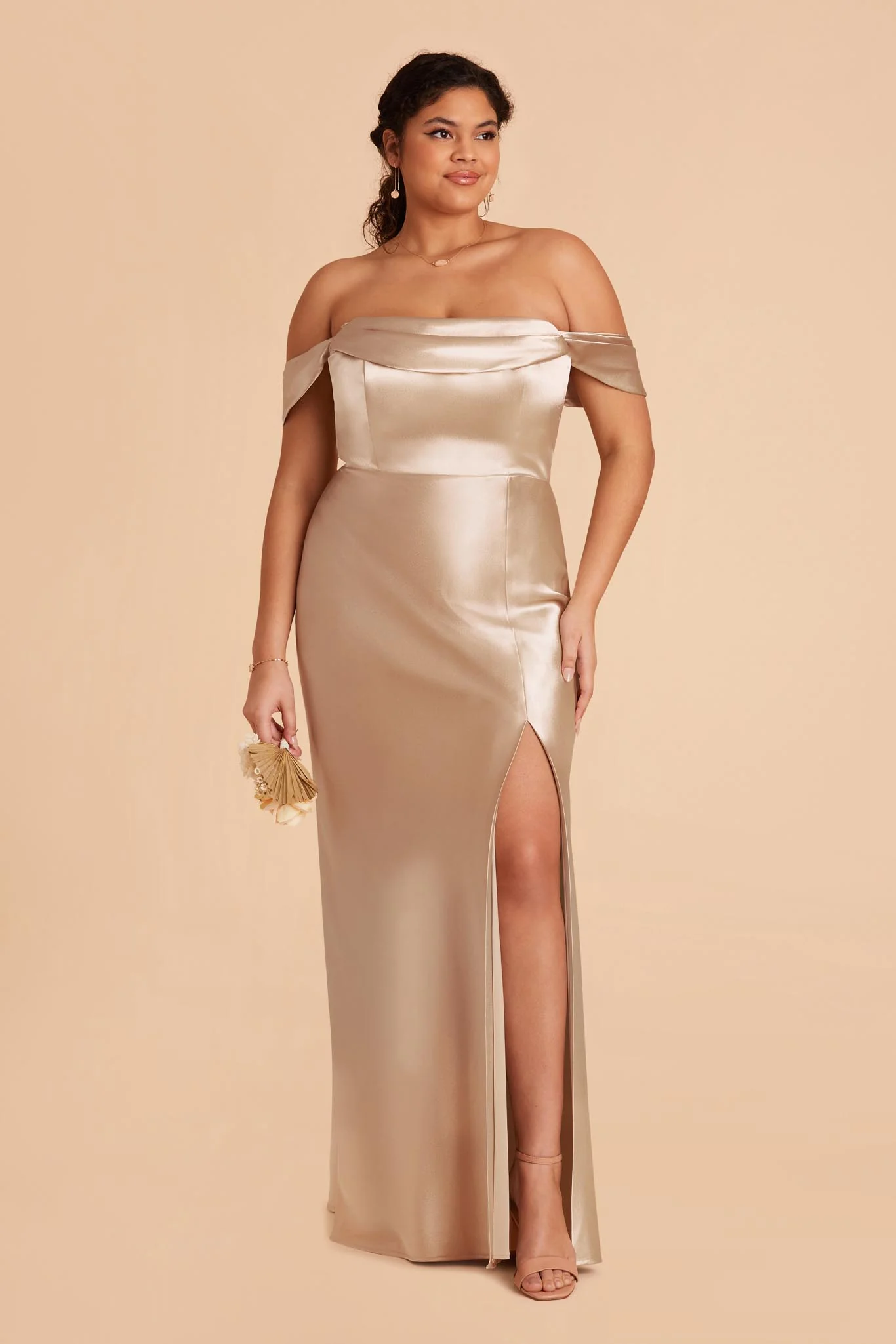 Mia Shiny Satin Dress - Neutral Champagne - Image 8
