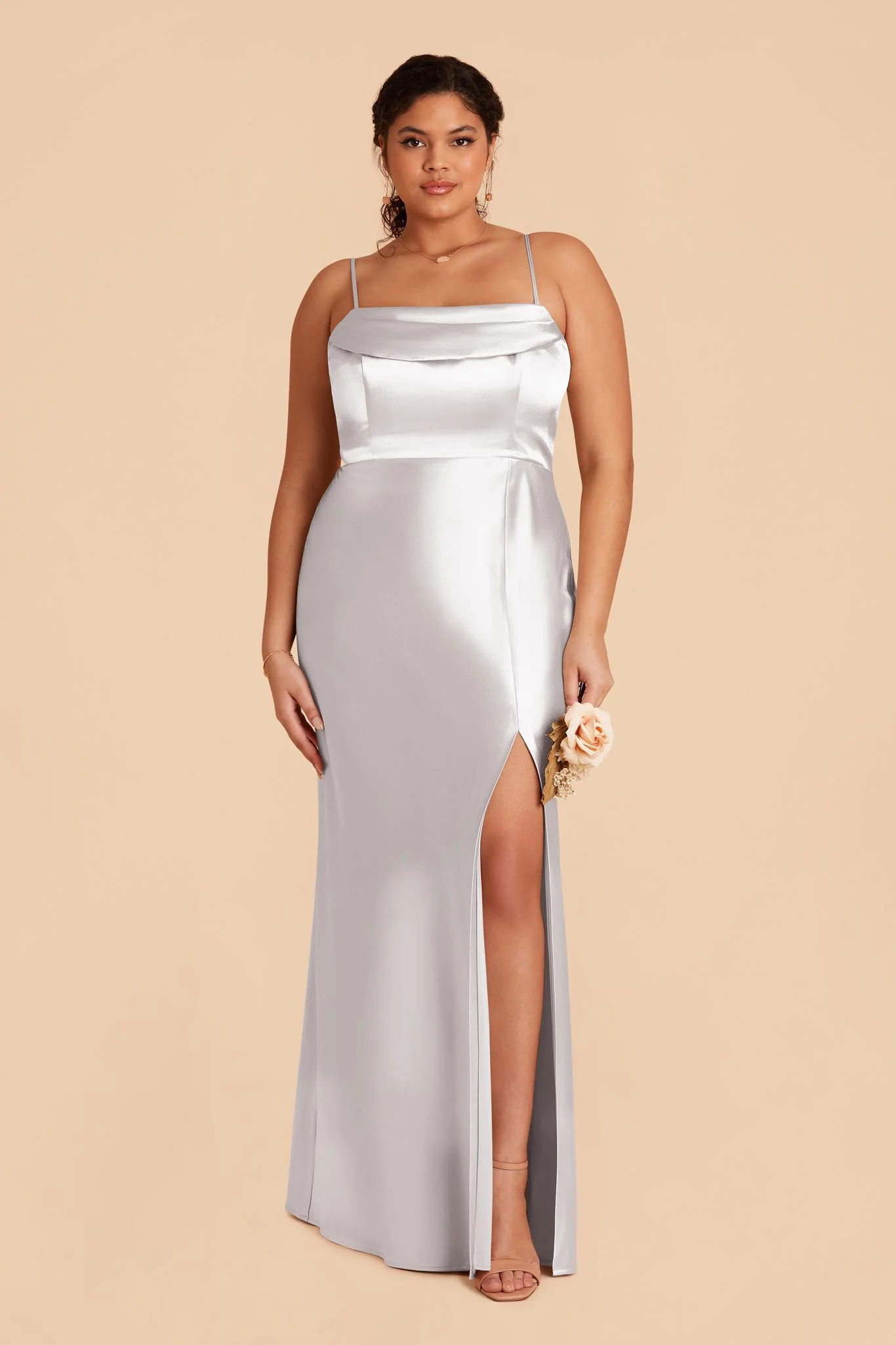 Mia Shiny Satin Dress - Platinum - Image 2