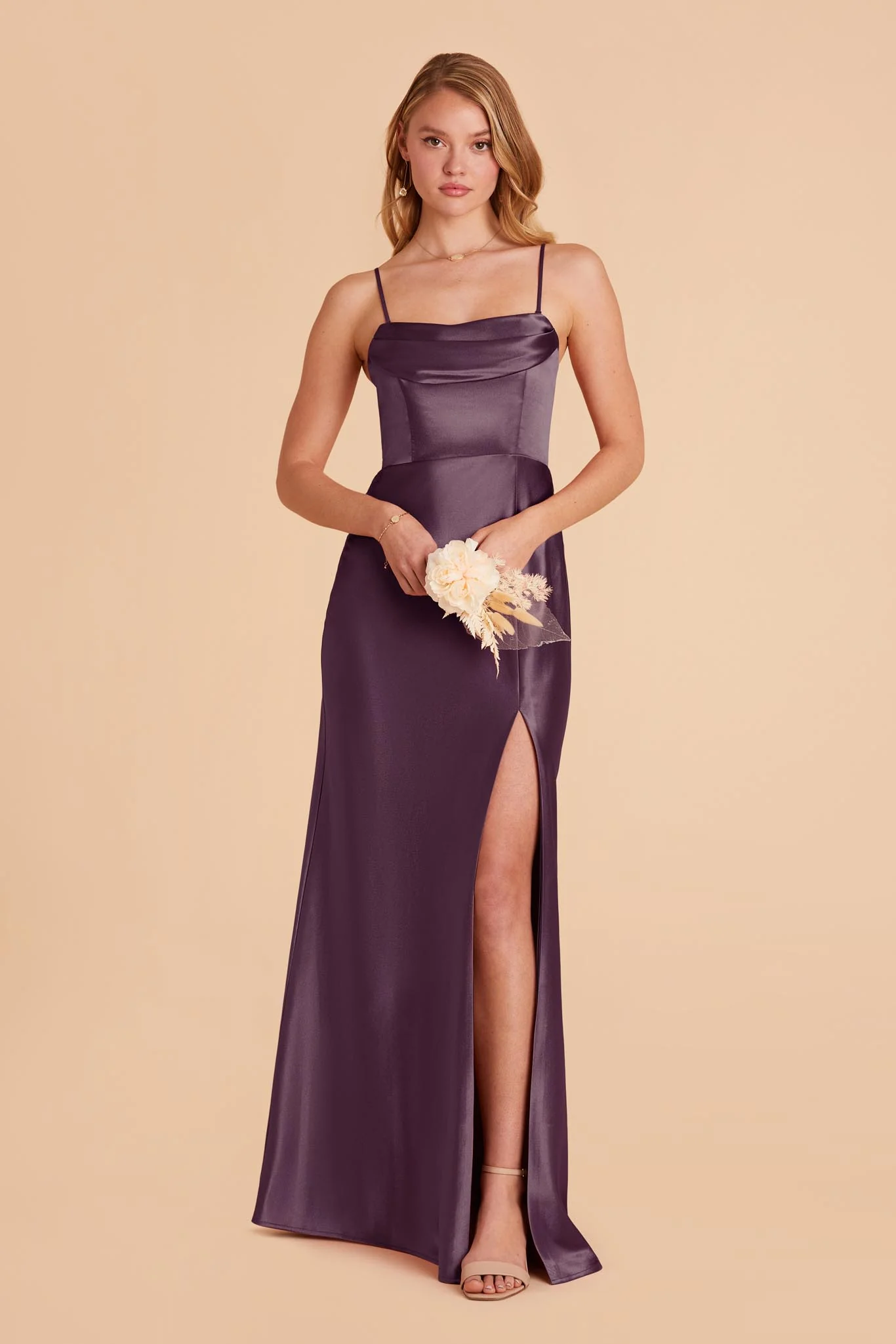 Mia Shiny Satin Dress - Plum - Image 4