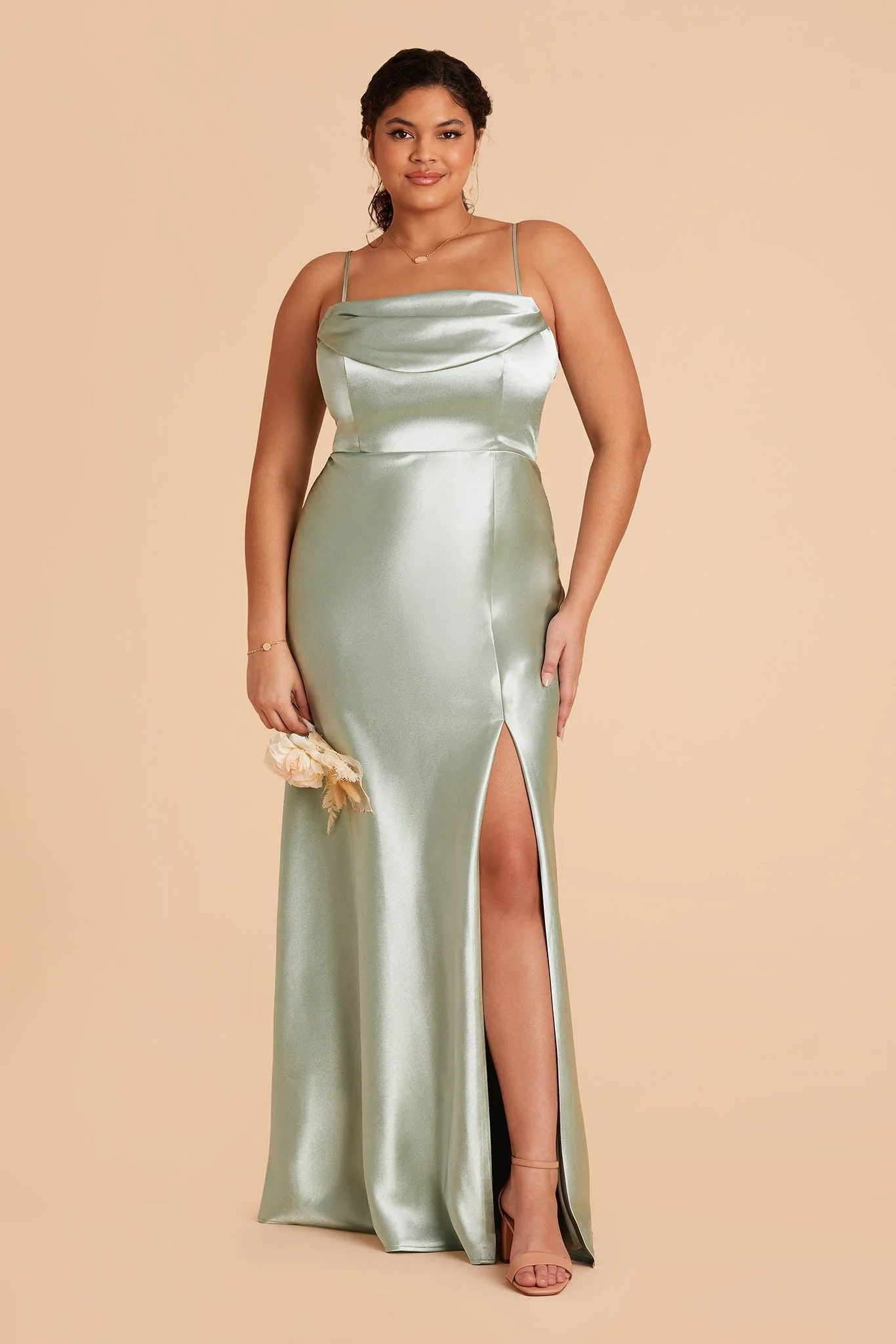 Mia Shiny Satin Dress - Sage - Image 18