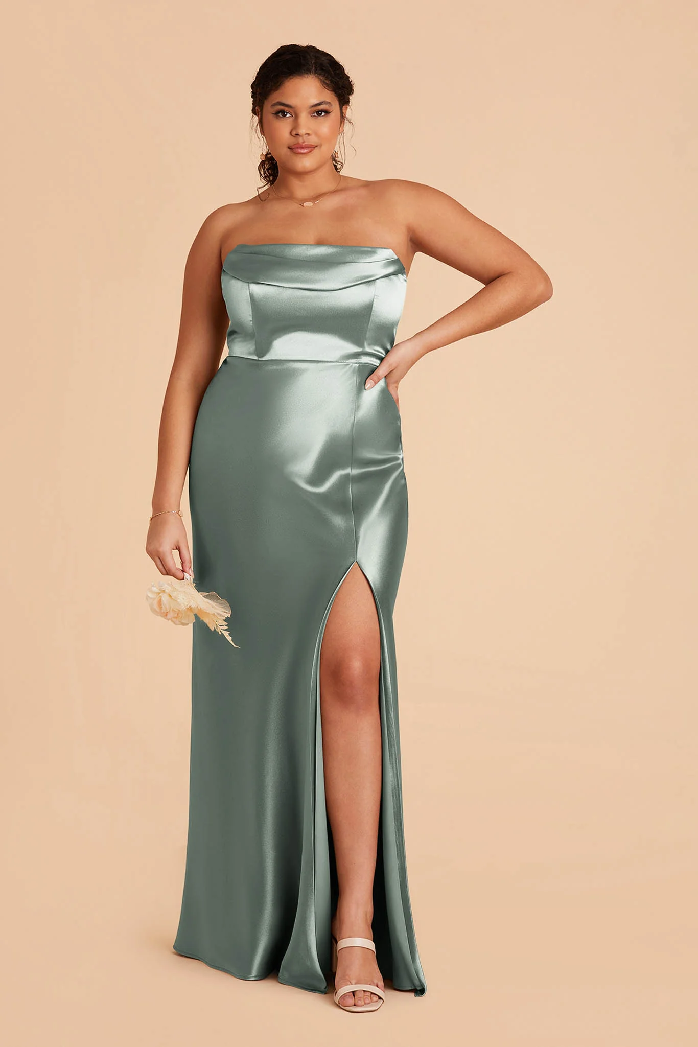 Mia Shiny Satin Dress - Sea Glass - Image 11