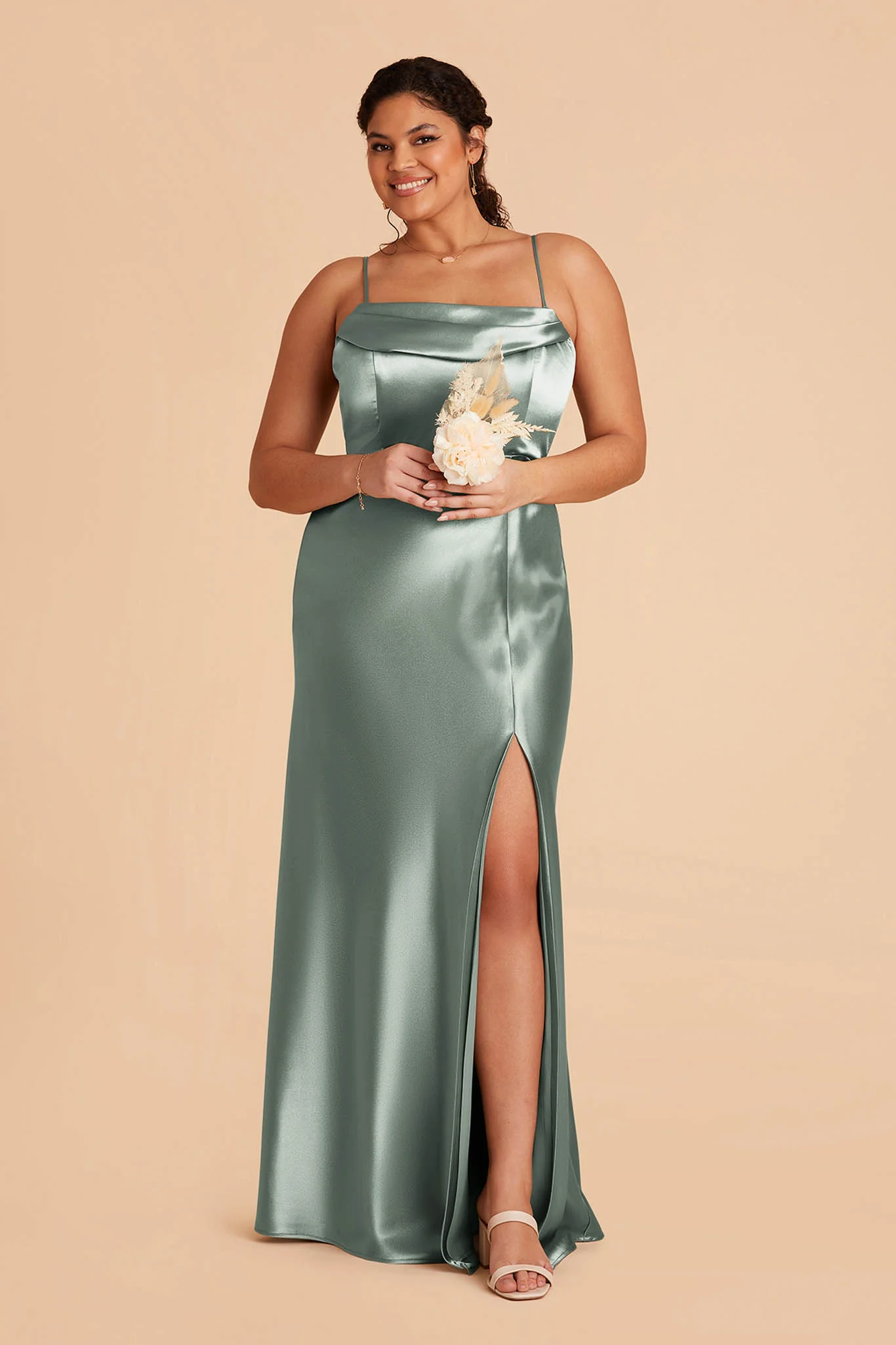 Mia Shiny Satin Dress - Sea Glass - Image 12