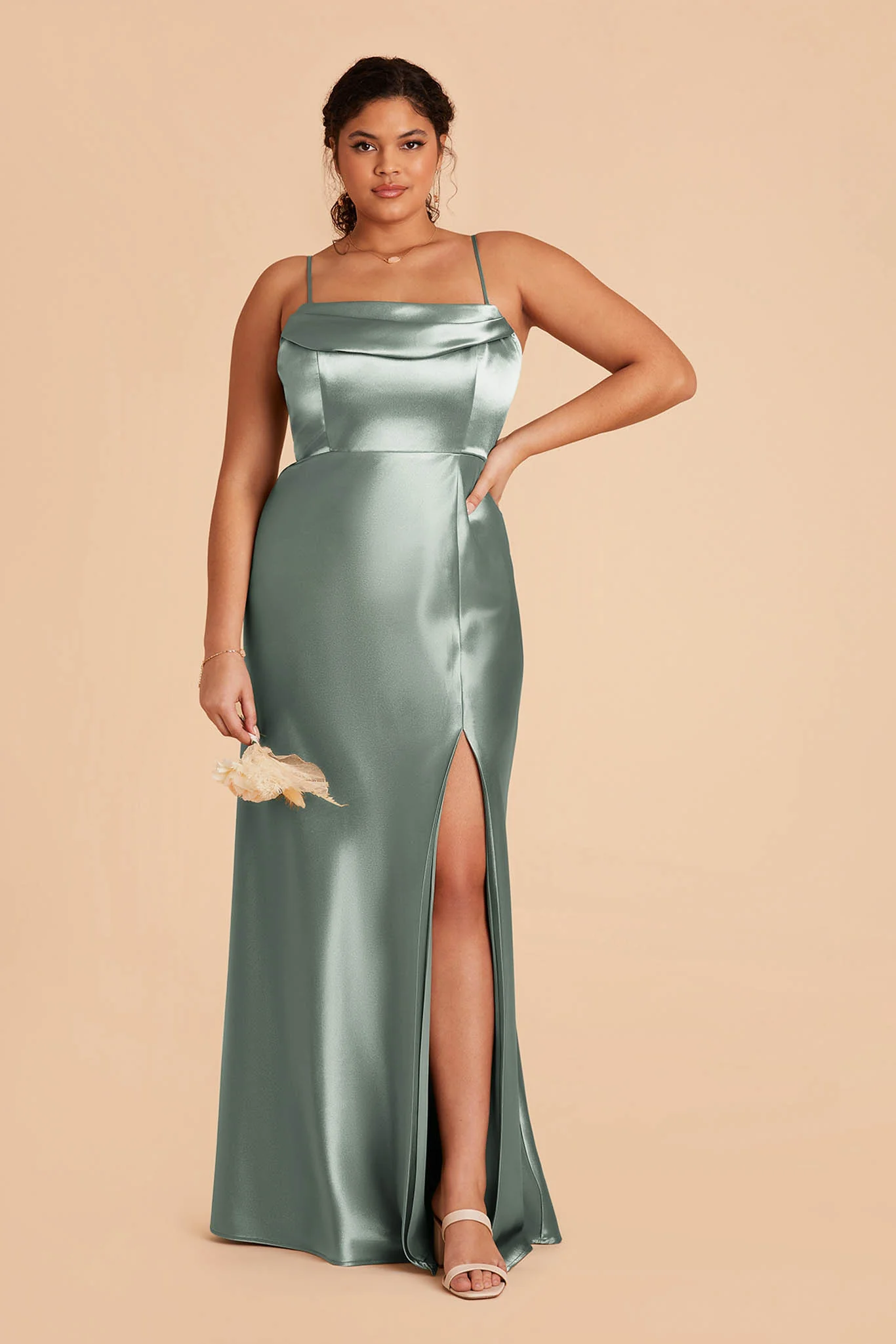 Mia Shiny Satin Dress - Sea Glass - Image 13