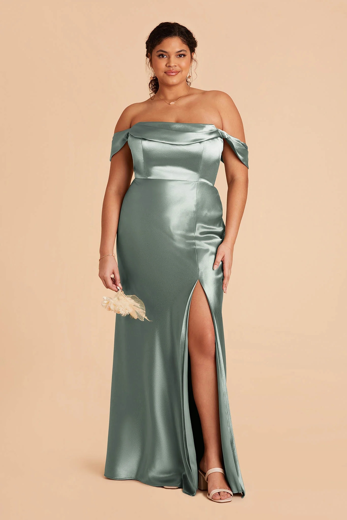 Mia Shiny Satin Dress - Sea Glass - Image 9