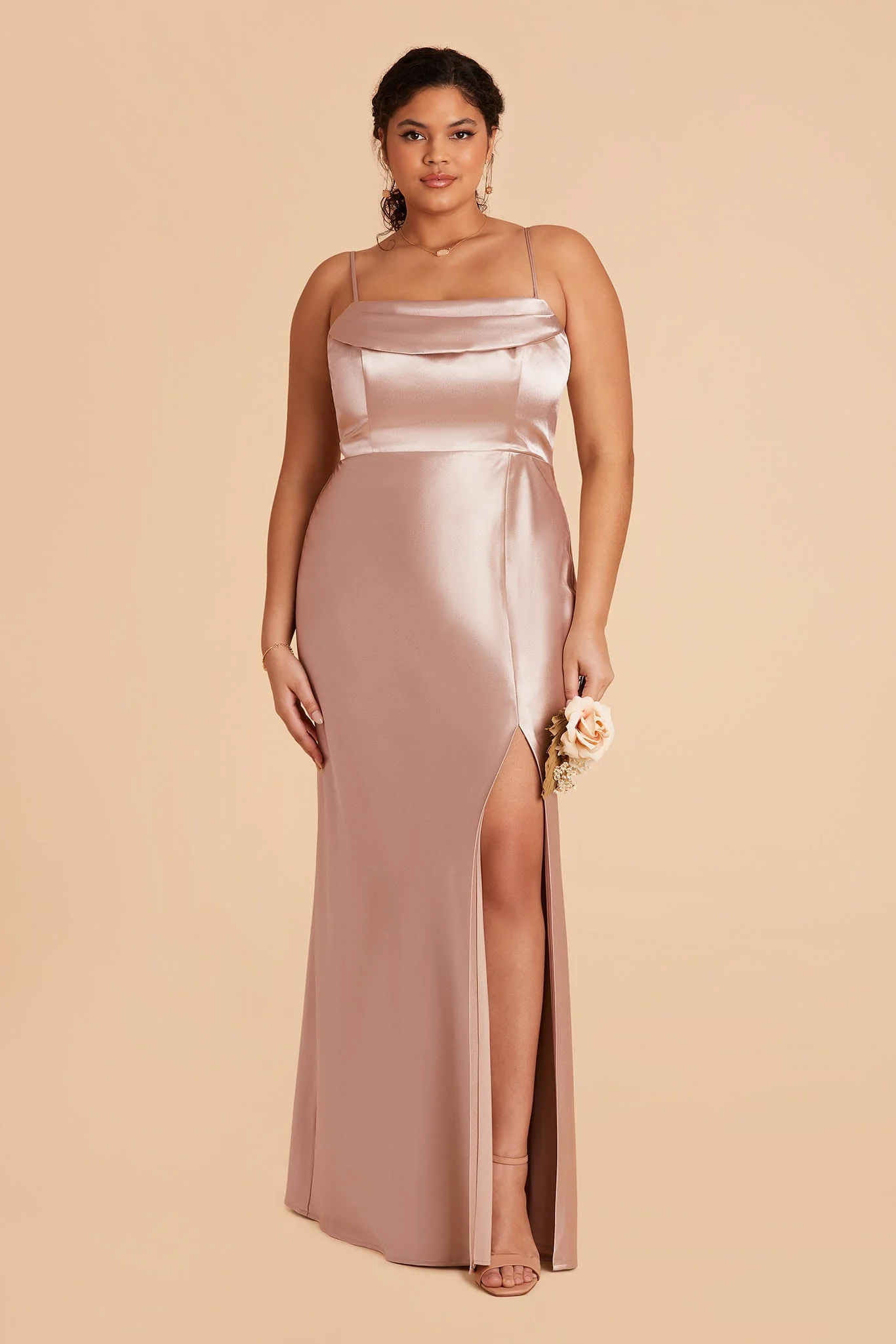 Mia Shiny Satin Dress - Taupe - Image 3