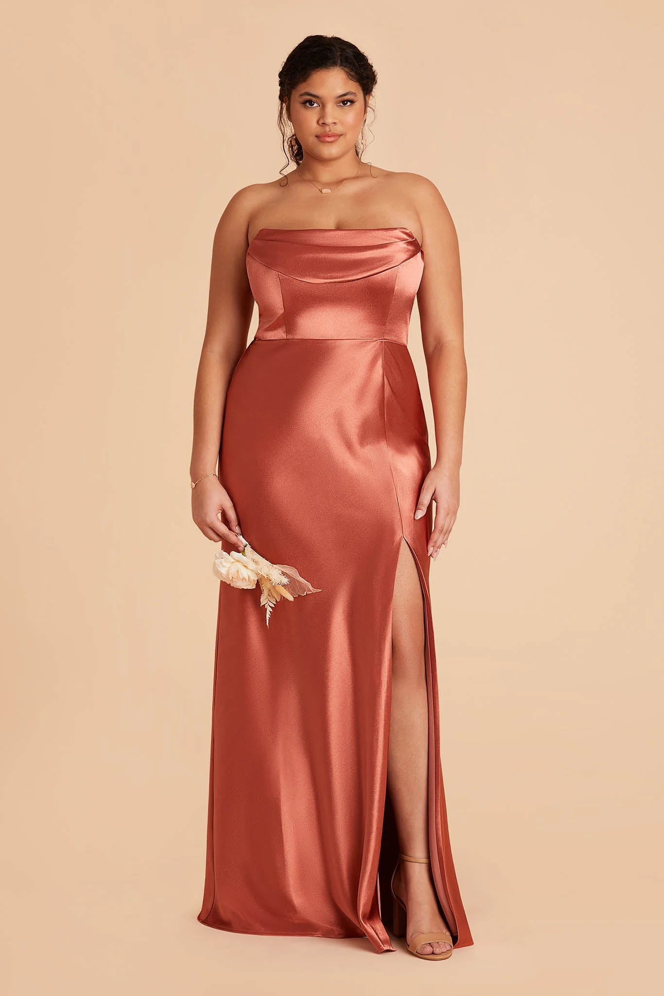 Mia Shiny Satin Dress - Terracotta - Image 12