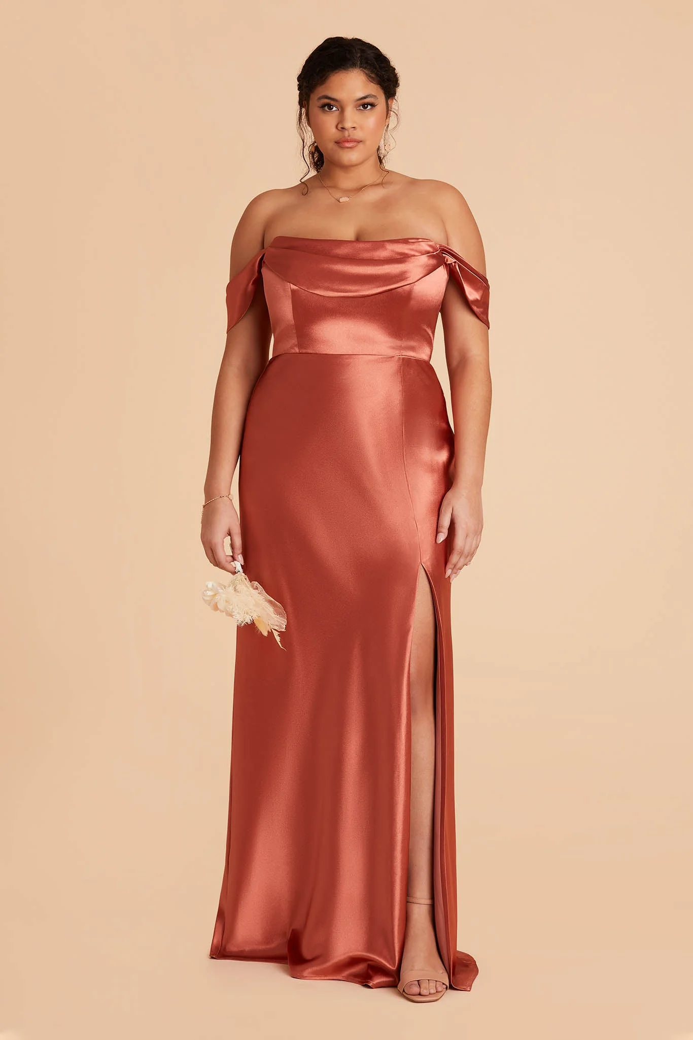 Mia Shiny Satin Dress - Terracotta - Image 16