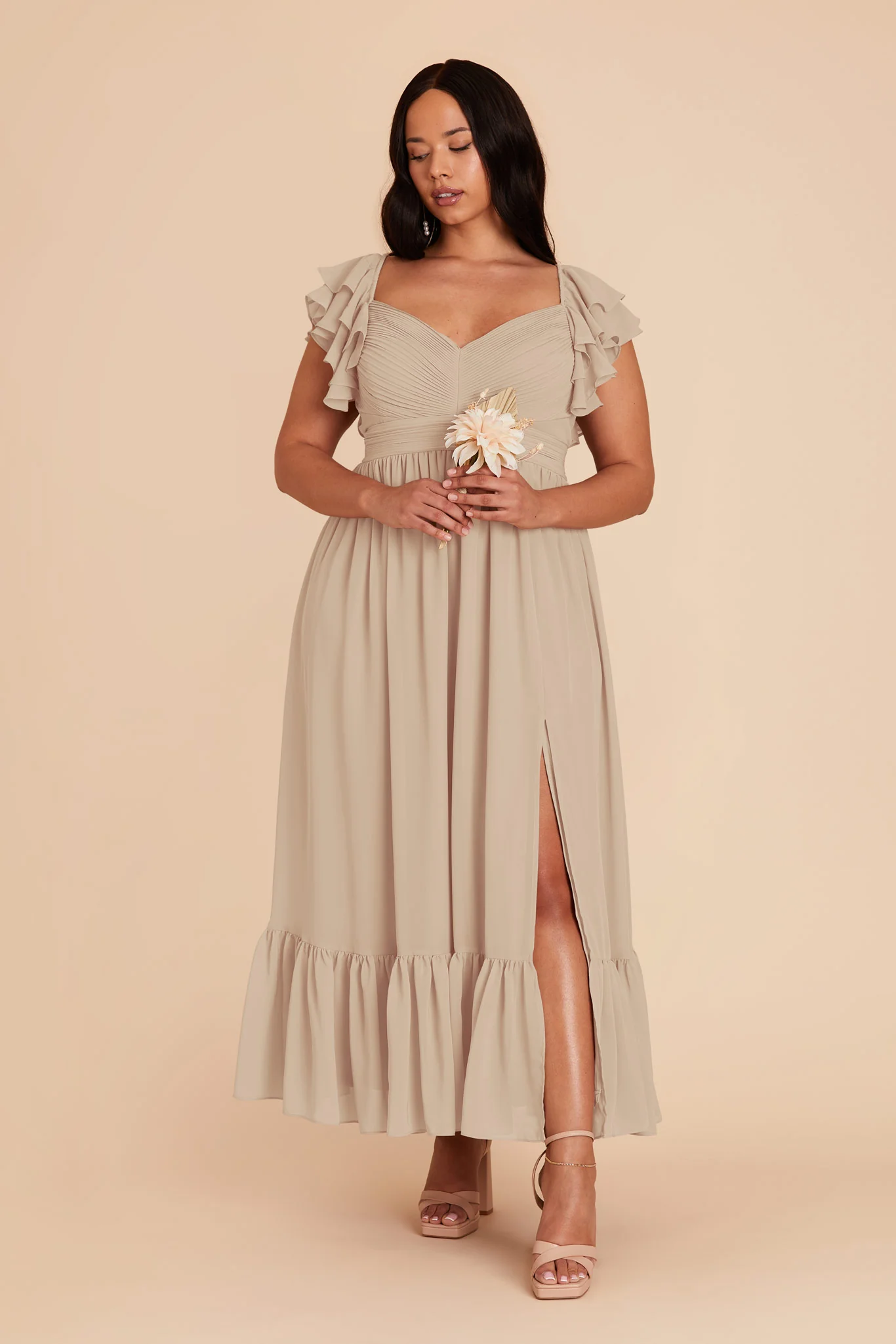 Michelle Chiffon Dress - Almond - Image 4