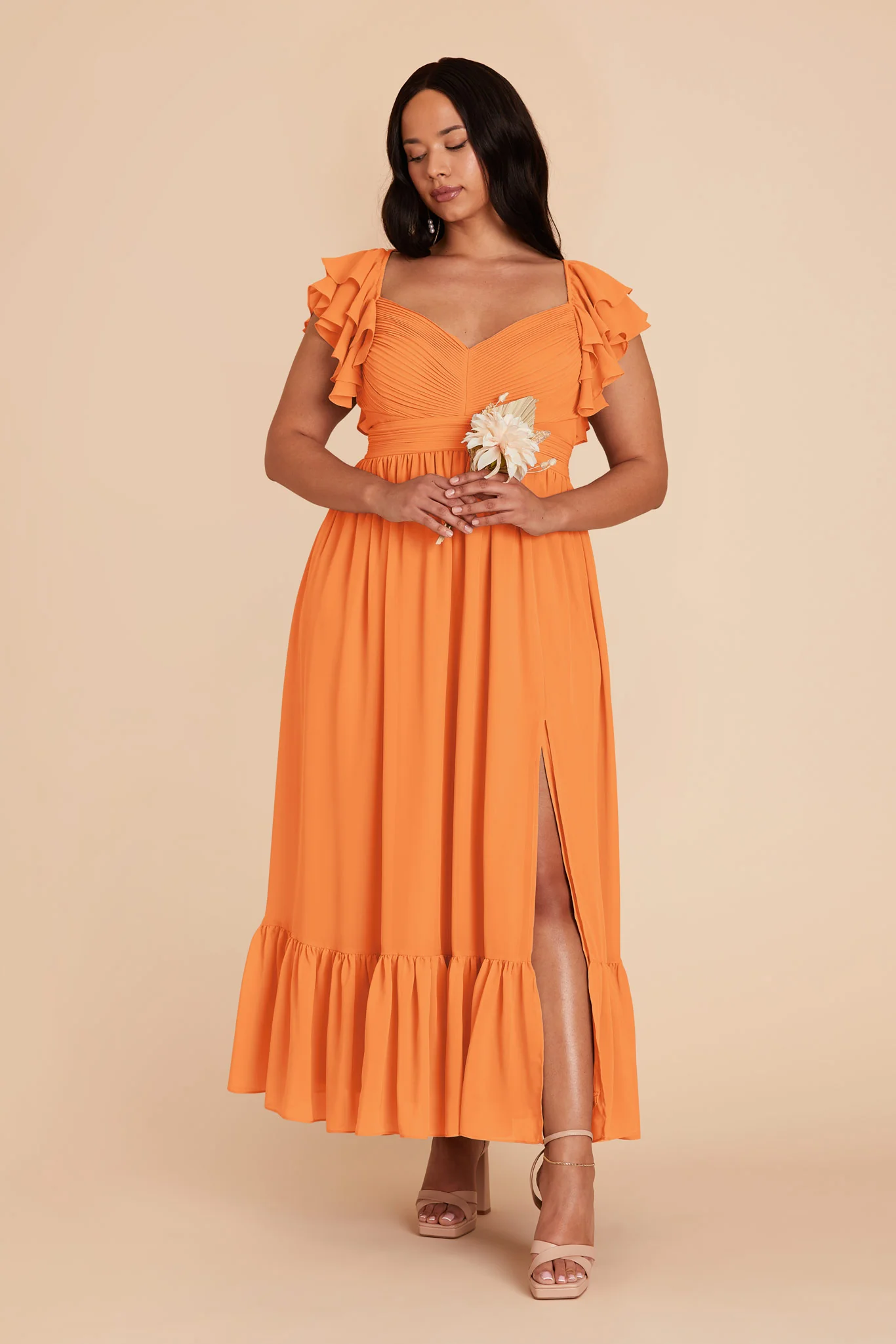 Michelle Chiffon Dress - Apricot - Image 3