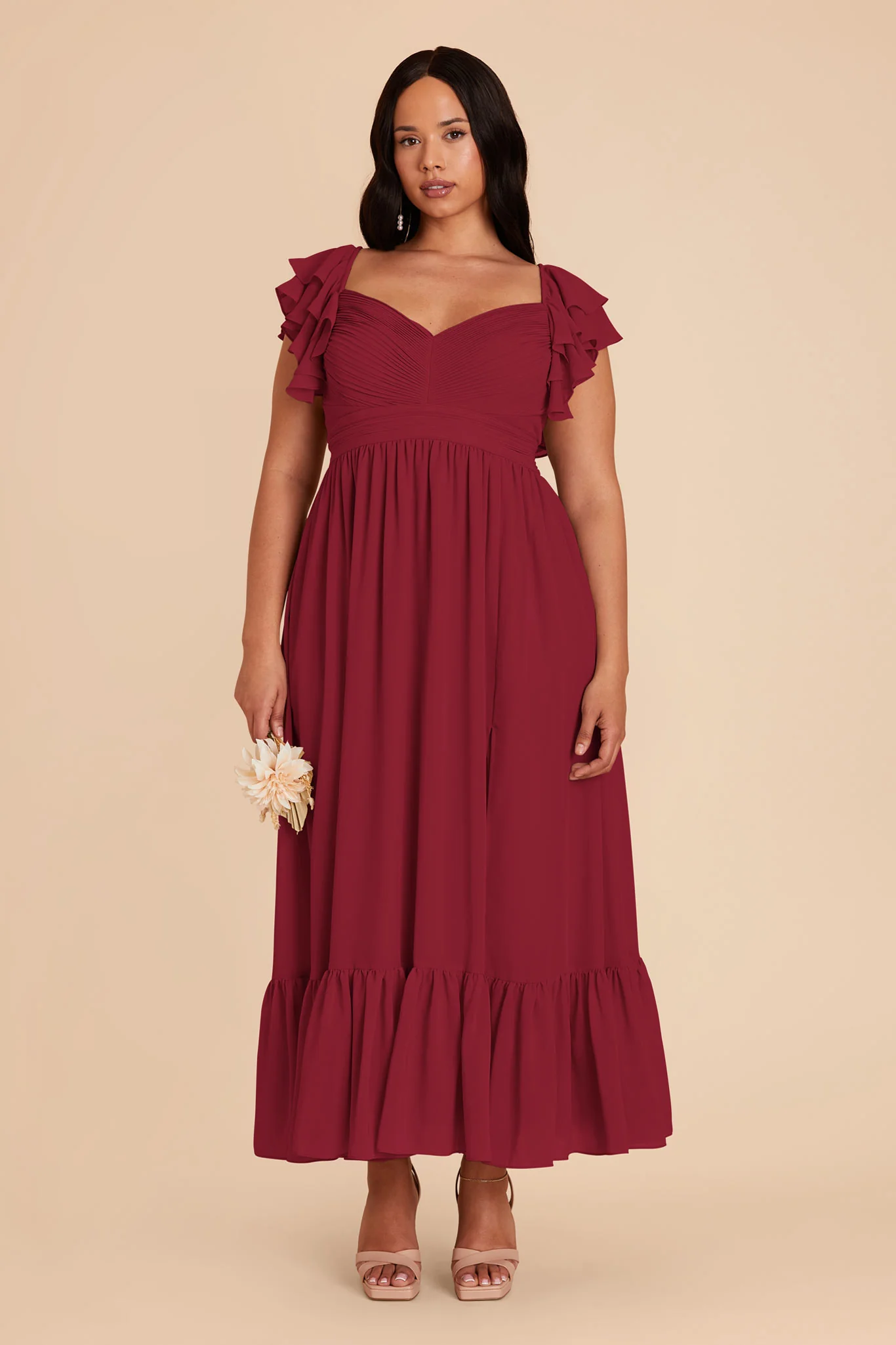 Michelle Chiffon Dress - Burgundy - Image 2