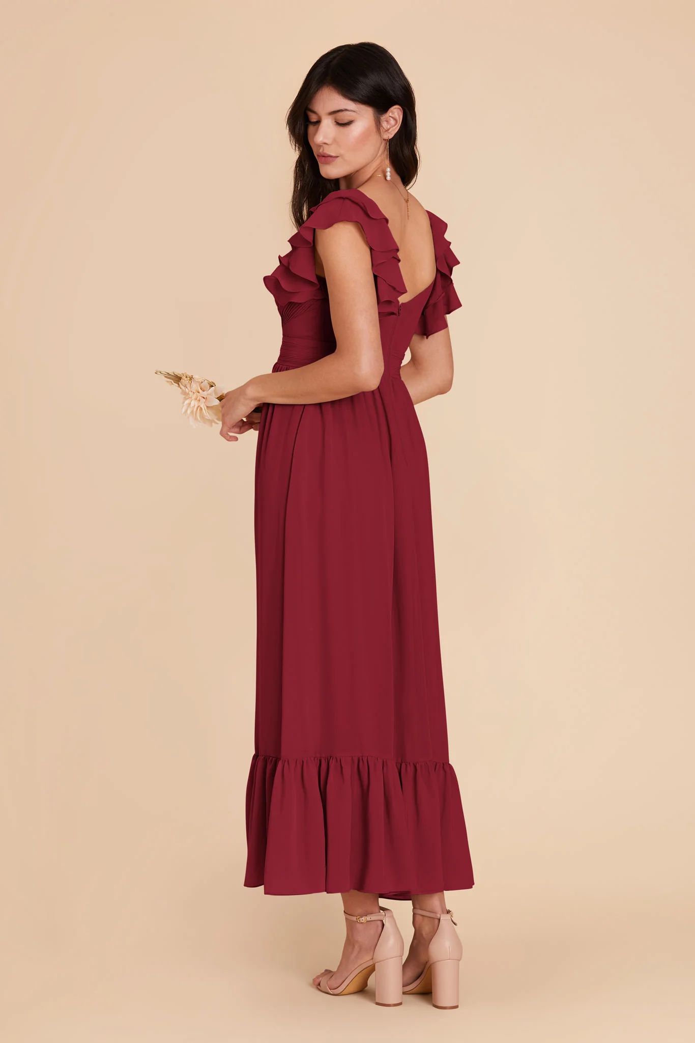 Michelle Chiffon Dress - Burgundy - Image 4