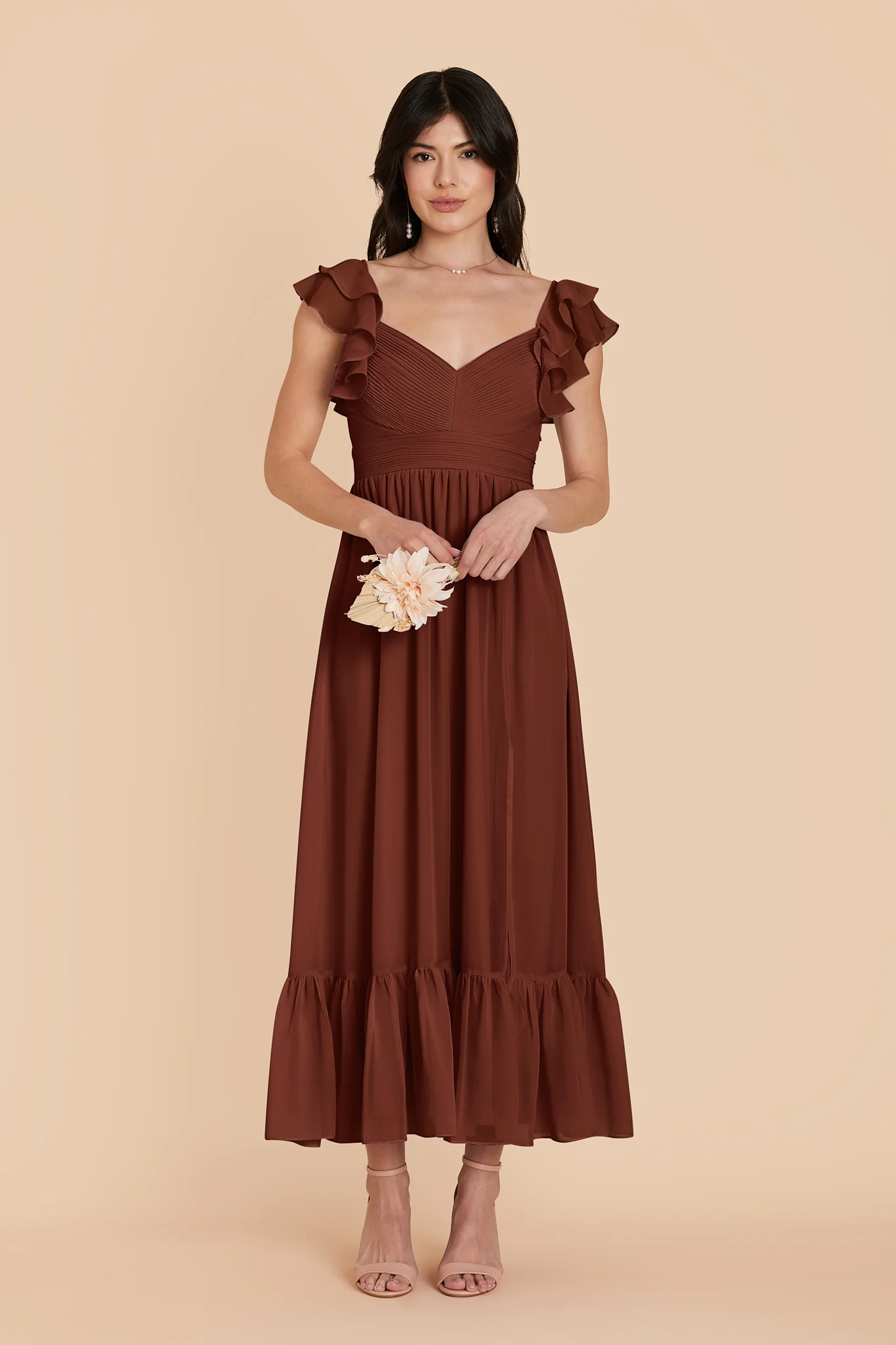 Michelle Chiffon Dress - Cognac - Image 3