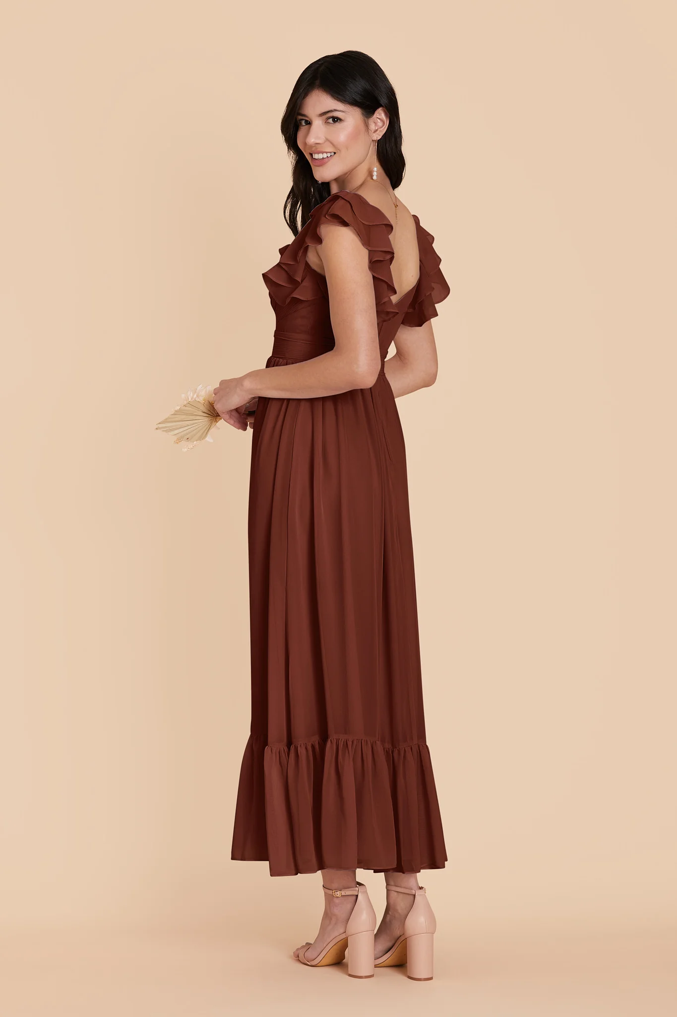 Michelle Chiffon Dress - Cognac - Image 4