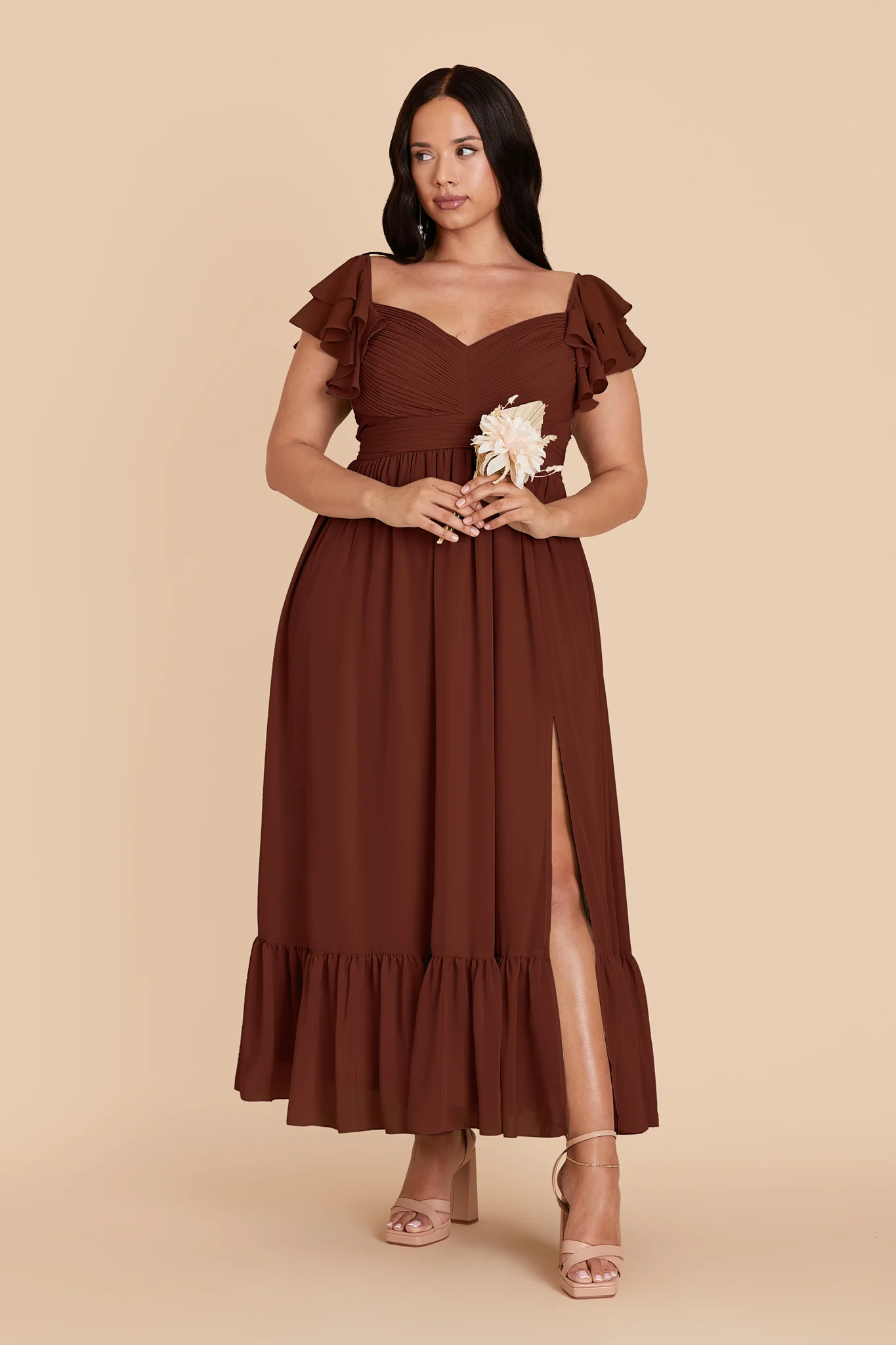 Michelle Chiffon Dress - Cognac - Image 6