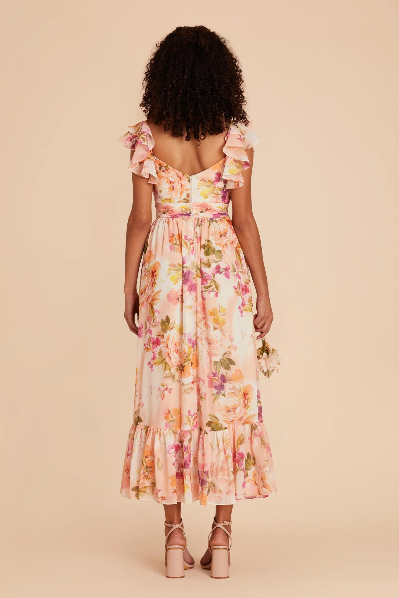 Michelle Chiffon Dress - Coral Sunset Peonies - Image 5