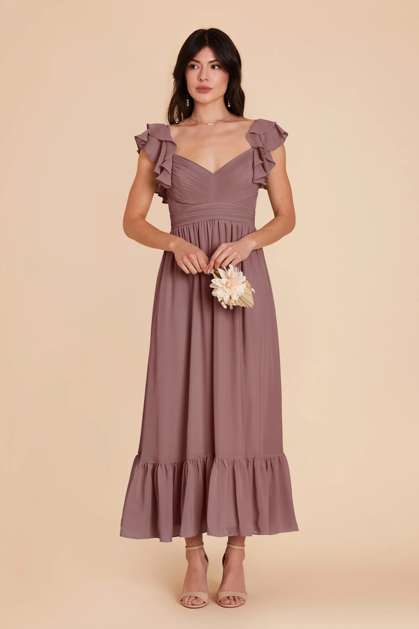 Michelle Chiffon Dress - Dark Mauve - Image 4