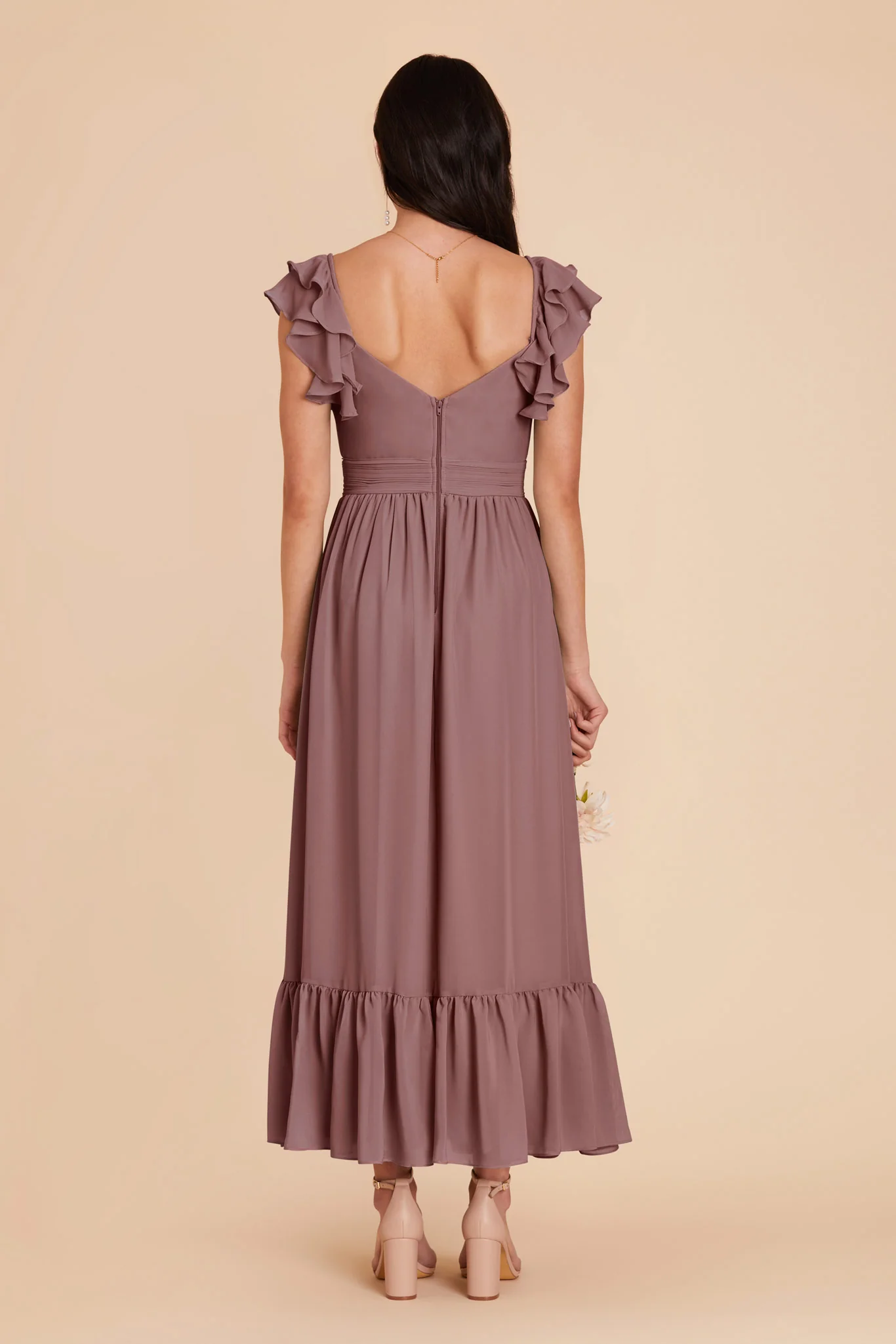 Michelle Chiffon Dress - Dark Mauve - Image 6