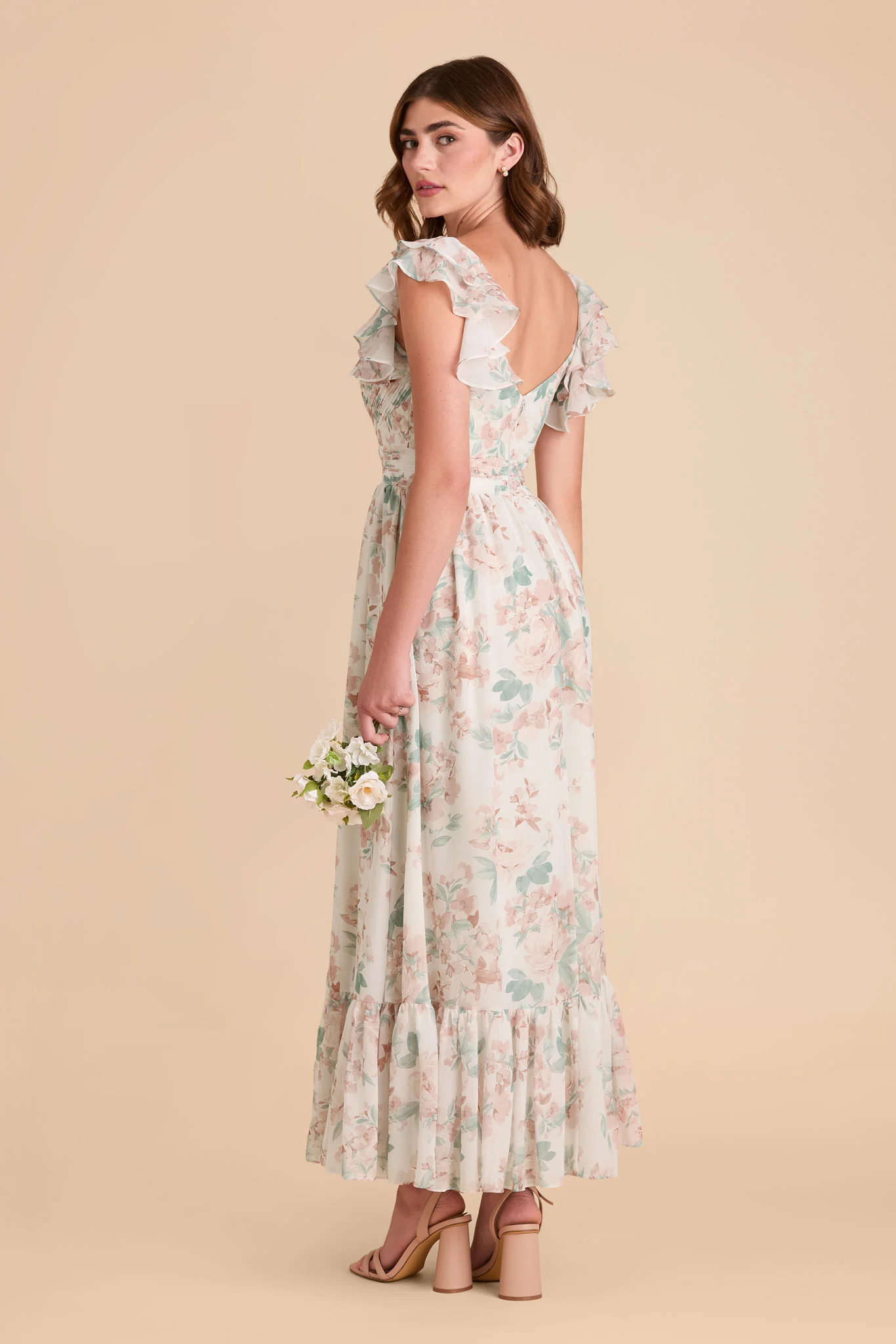 Michelle Chiffon Dress - Dusty Apricot Peonies - Image 3