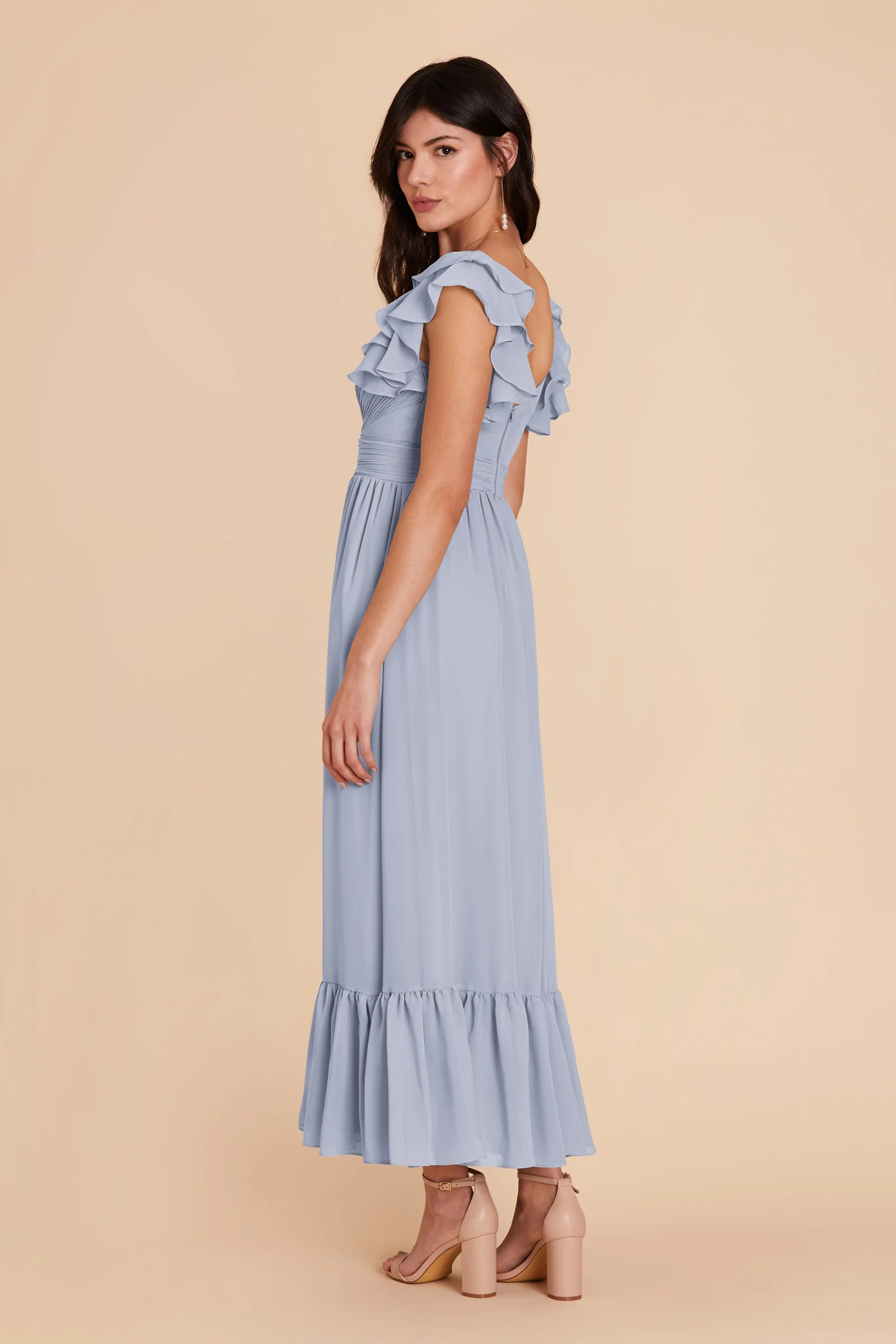 Michelle Chiffon Dress - Dusty Blue - Image 4