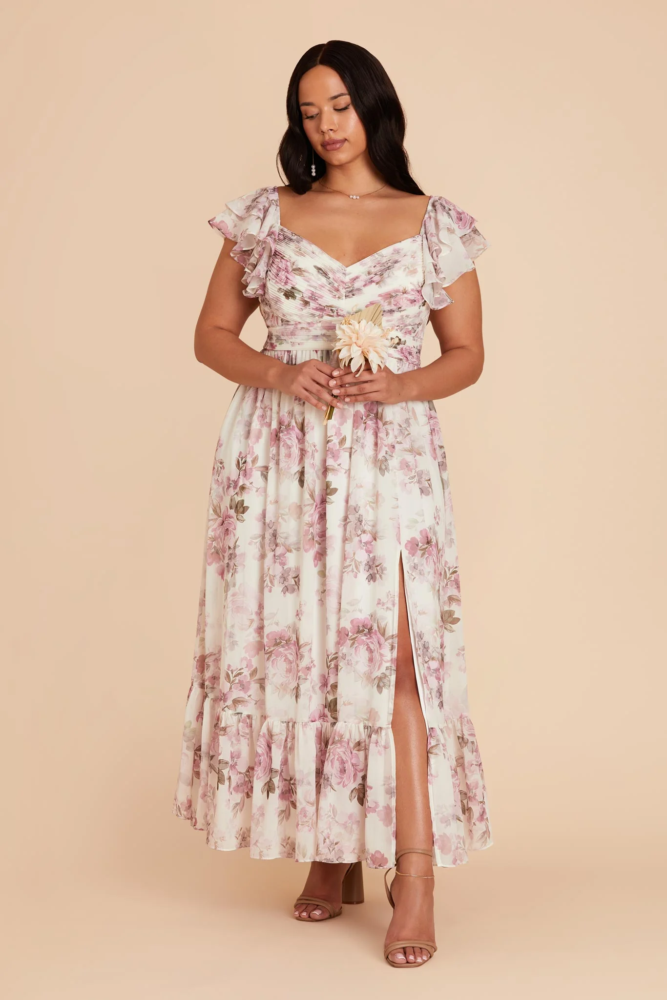 Michelle Chiffon Dress - Dusty Pink Peonies - Image 2
