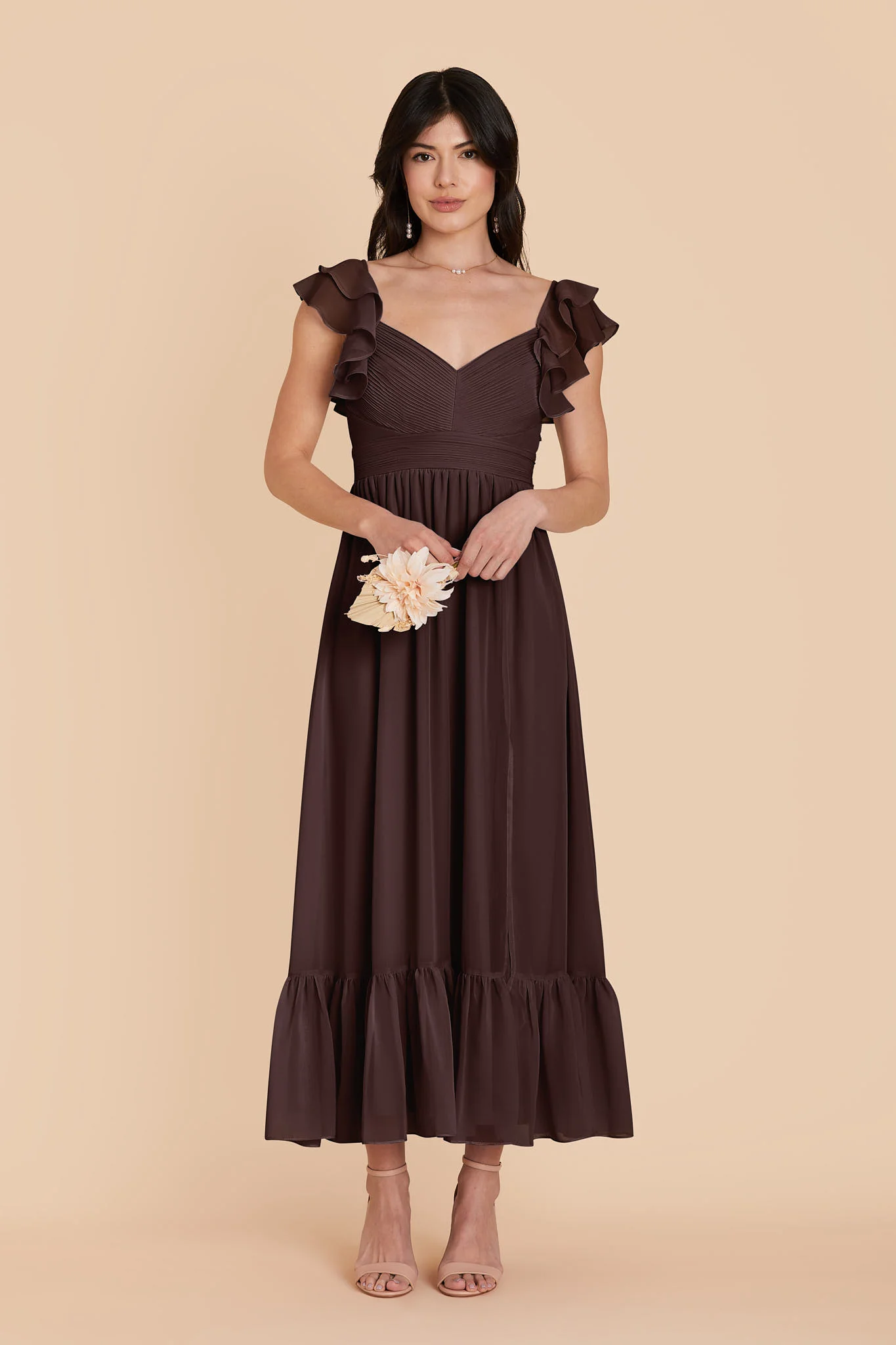 Michelle Chiffon Dress - Espresso - Image 3
